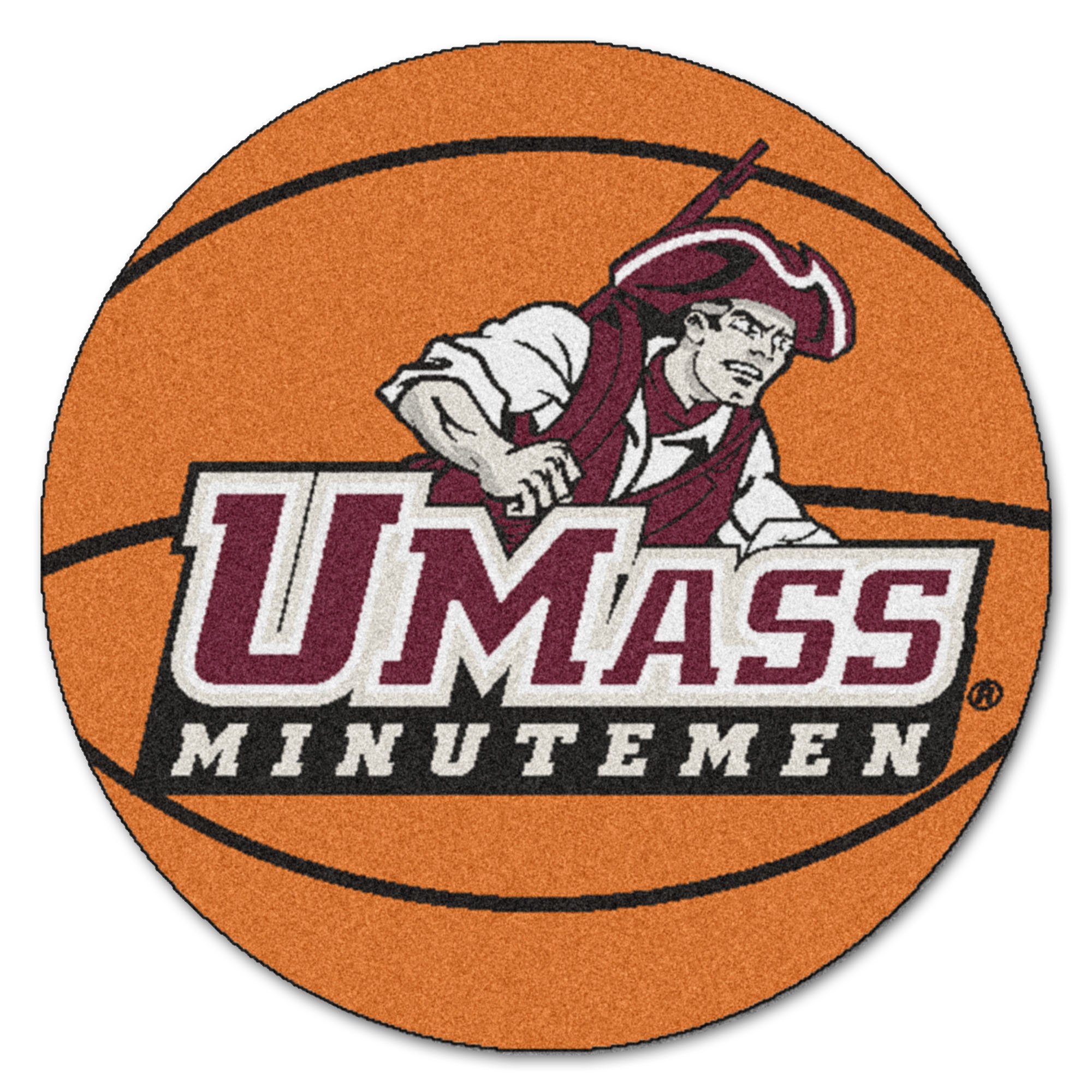 UMass Basketball Mat 27 Inch Diameter - Non-Slip Court Flooring for Indoor & Outdoor Basketball Practice, Games, and Training