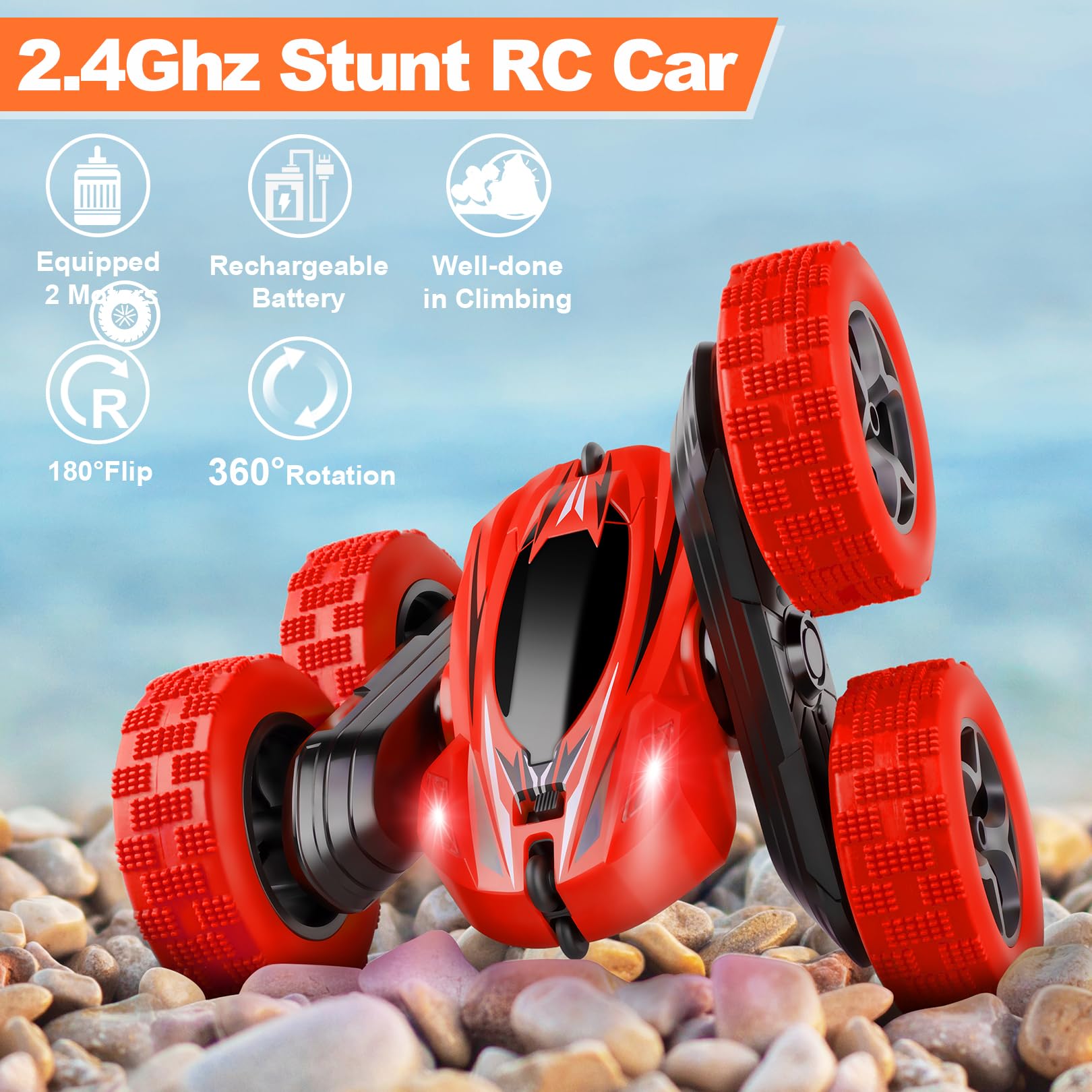 2.4GHz Remote Control Car - 4WD Fast RC Monster Truck Toy for Kids, 360° Rotating Double-Sided Design - Perfect for Boys & Girls Outdoor Play, Birthday Gifts & Backyard Racing Fun