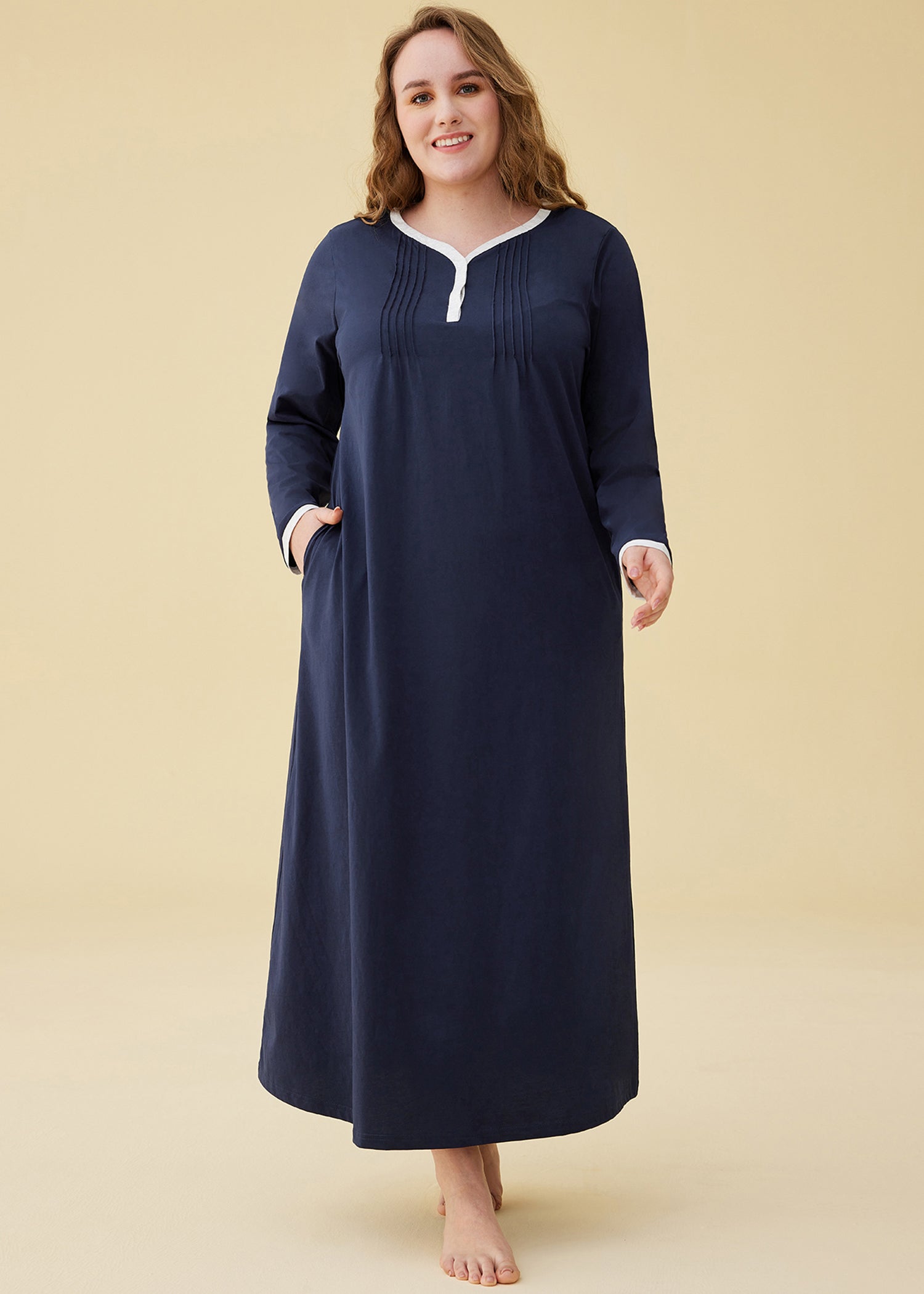 Women's Soft Cotton Long Sleeve Nightgown - Comfortable Sleepwear for Winter Nights & Cozy Lounging at Home