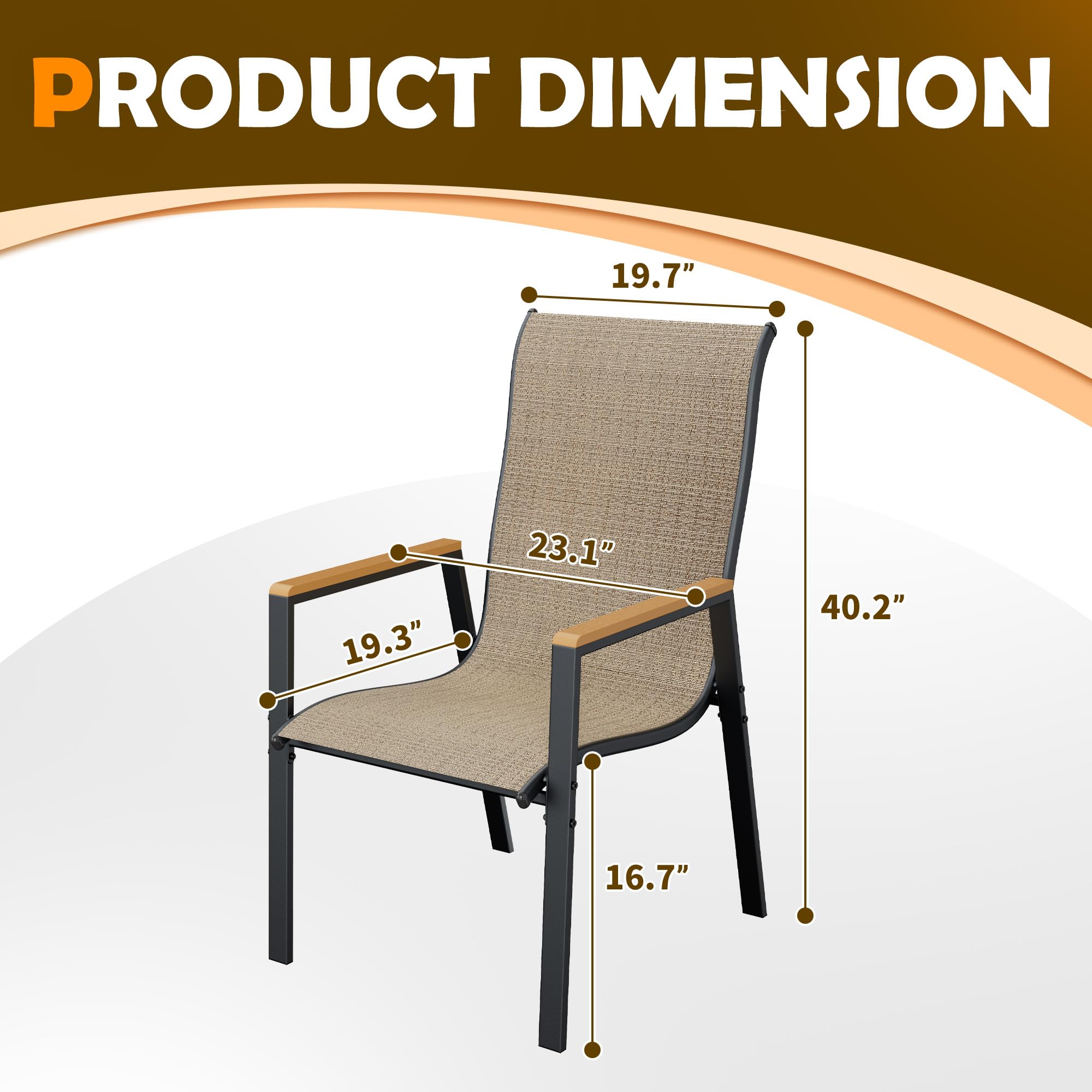 4-Piece UDPATIO Outdoor Stackable Dining Chairs Set - All-Weather Breathable Textilene & High Back Metal Frame - Perfect for Patio, Garden, Backyard, Deck & Poolside Relaxation (Brown)