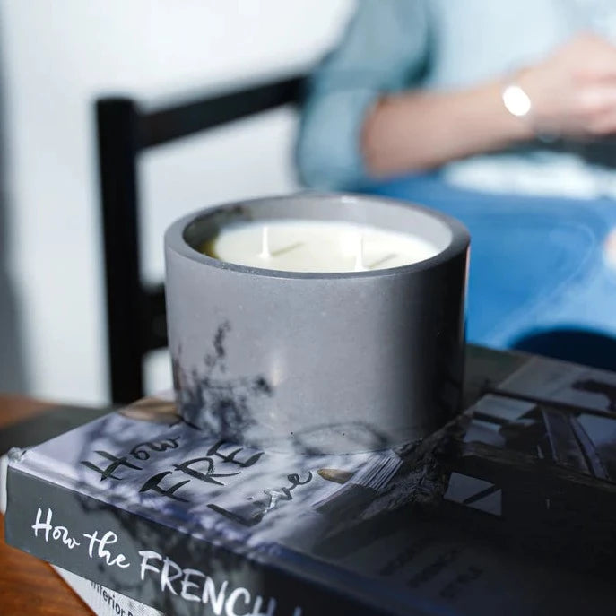 12oz Concrete Soy Wax Candle - Tobacco & Amber Scented, Handmade Eco-Friendly Candles for Home, Office, Spa & Romantic Gifts