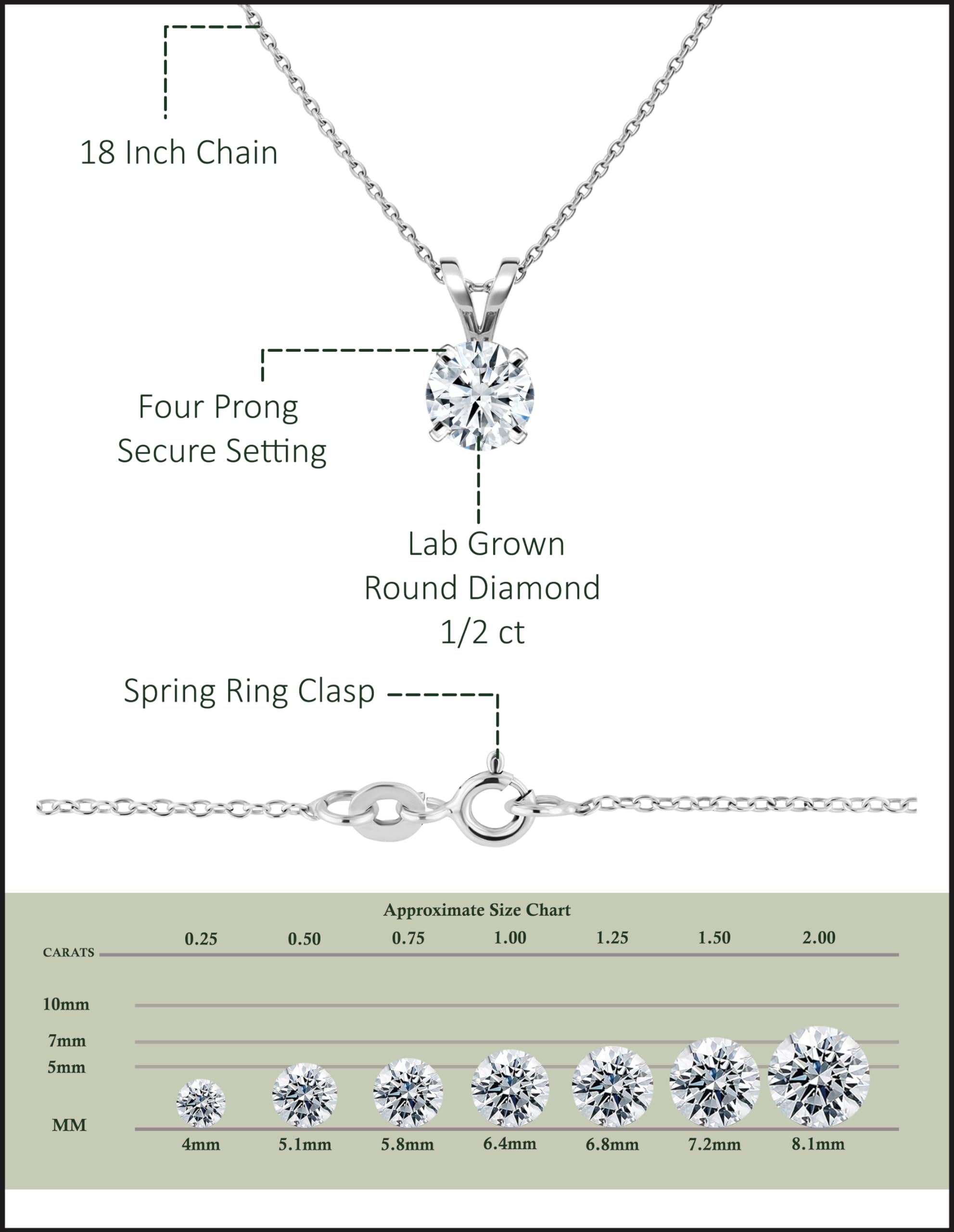 IGI Certified 18K White Gold Lab Grown Diamond Solitaire Pendant for Women - Round Cut Dazzlingrock Collection | Elegant Necklace for Weddings, Anniversaries & Special Occasions