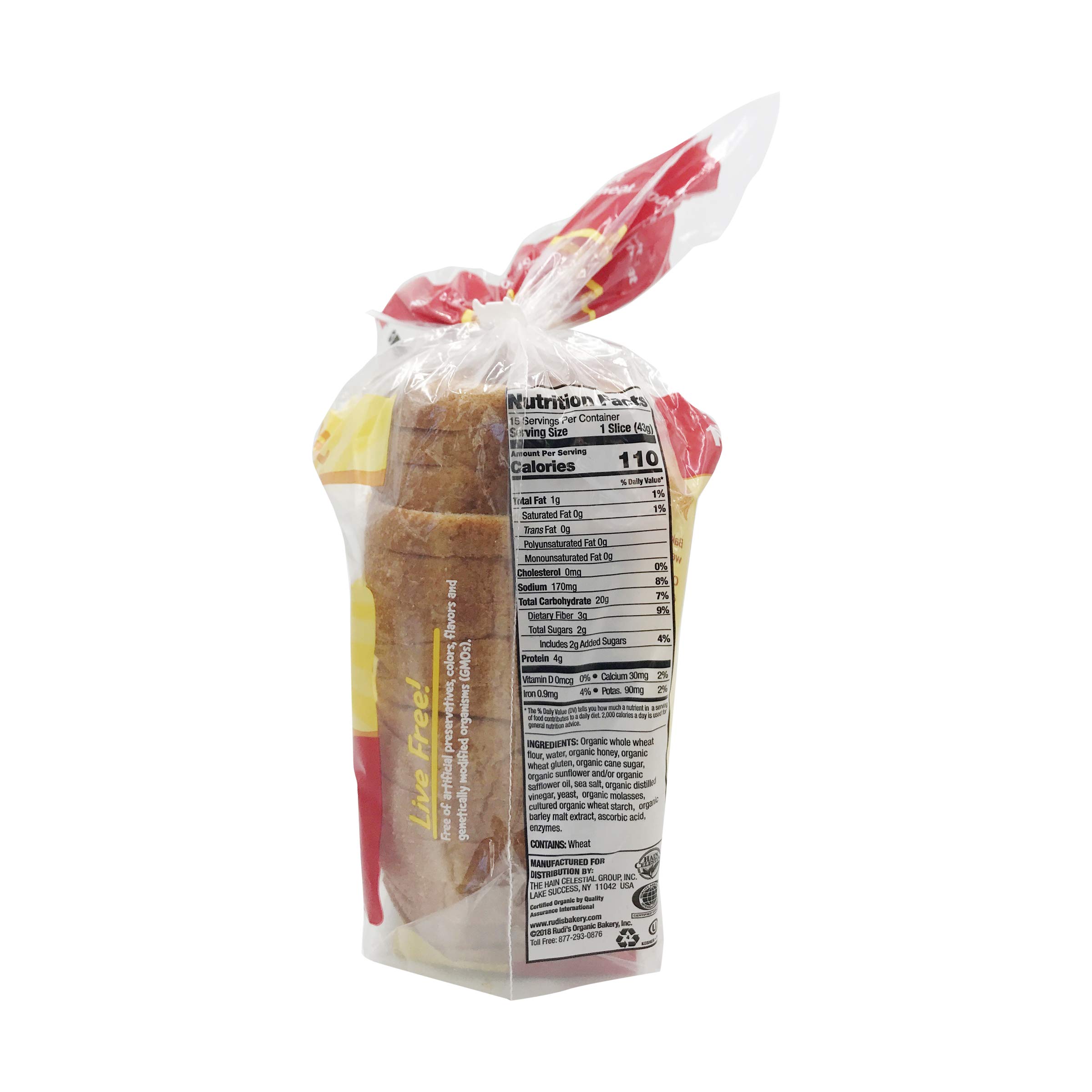 RUDIS BAKERY Organic Honey Sweet Wheat Bread - 22oz | Healthy Whole Grain Sandwich Bread for Breakfast & Lunch | Perfect for Toast, Sandwiches & Snacks