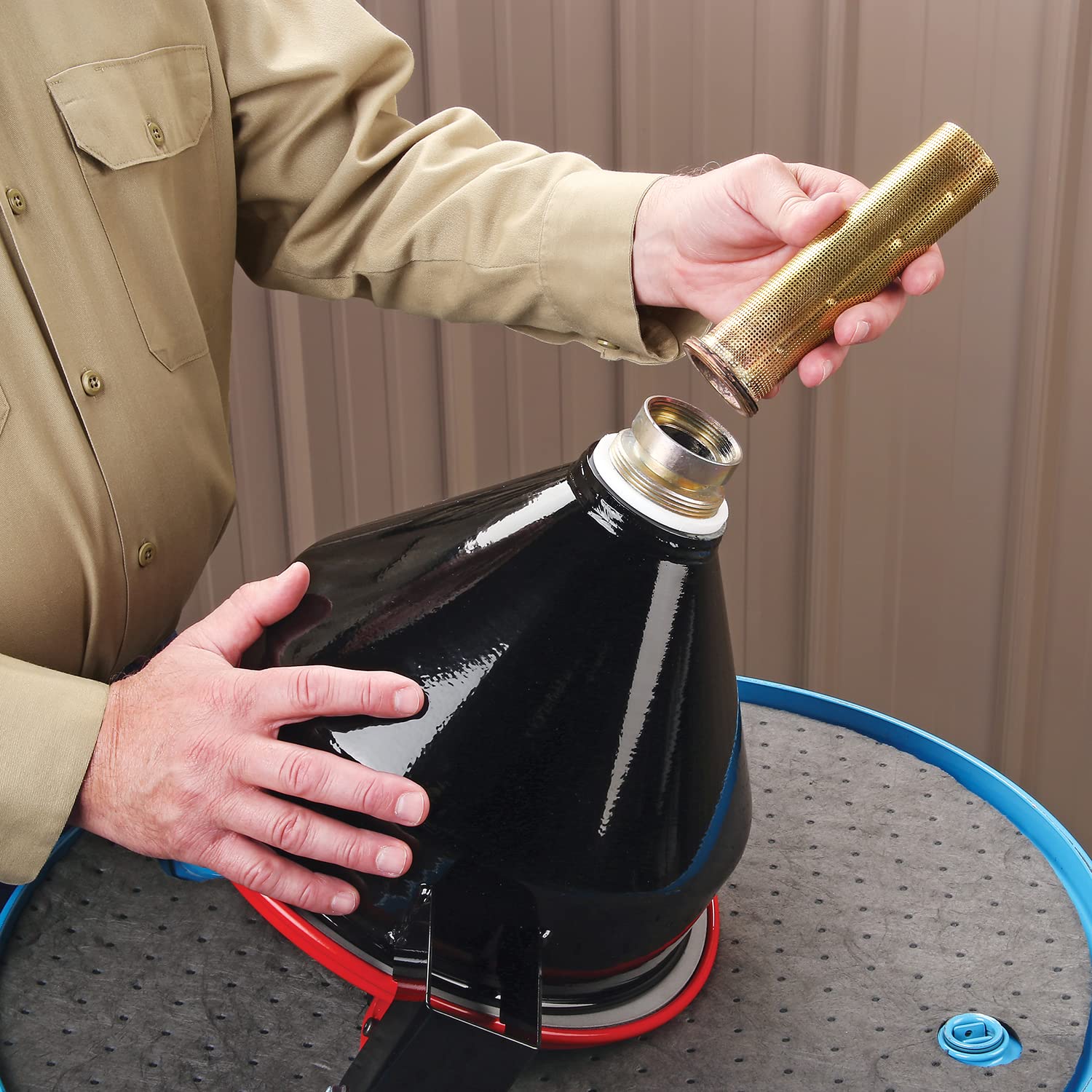PIG Drum Funnel Flame Arrestor - Brass Safety Device for Steel Drum Funnels | Fire Prevention for Gasoline, Diesel & Chemical Transfer | Model DRM617