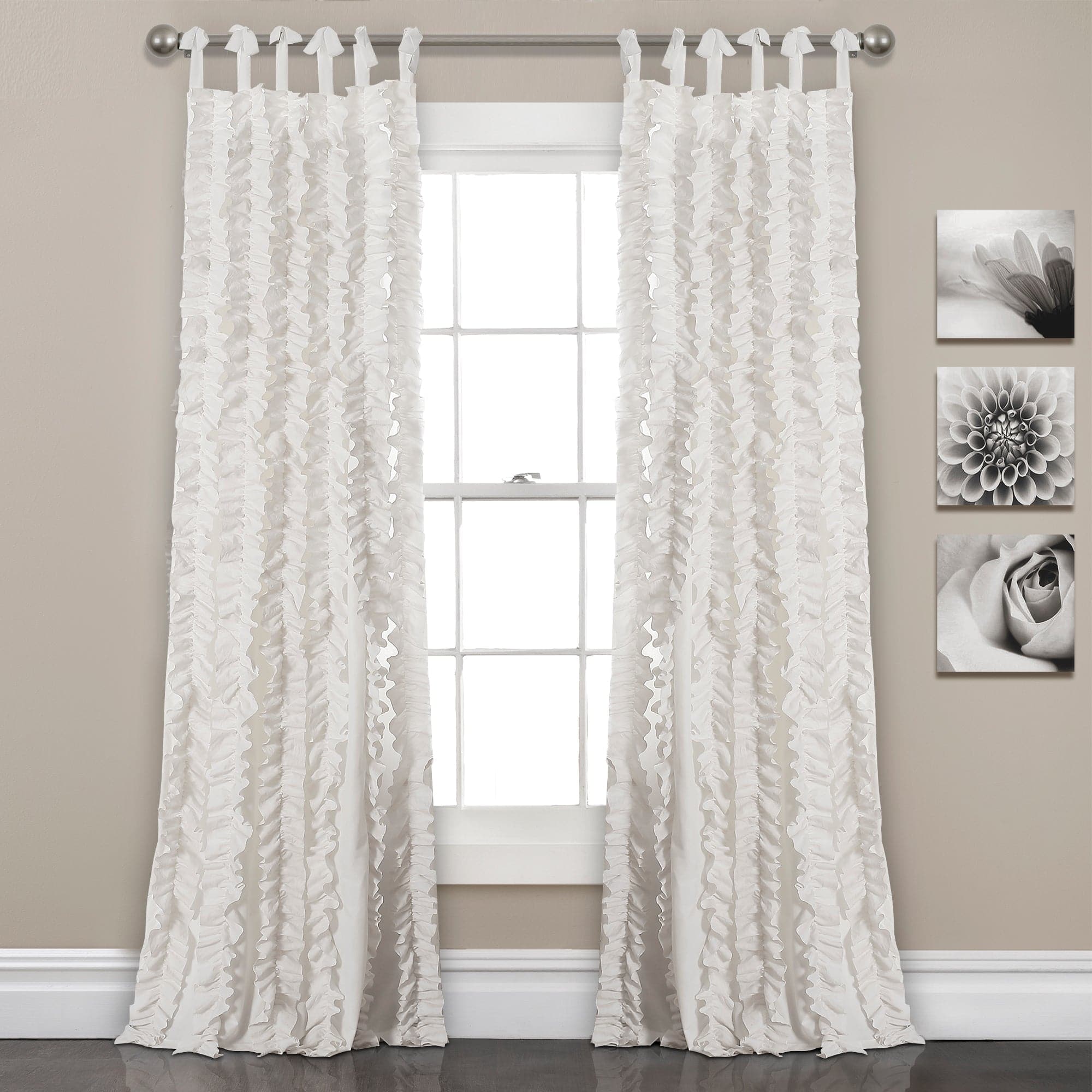 Sophia Ruffle Window Curtain Panel Set - Elegant Sheer Drapes for Living Room & Bedroom - Light Filtering Privacy Curtains with Ruffled Trim - Perfect for Home Decor & Interior Design