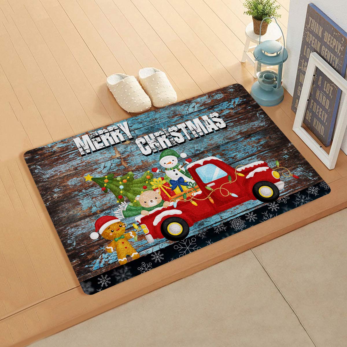 Christmas Snowman Tree Raccoon Non-Slip PVC Doormat 24x36 Inch - Sabolny Welcome Front Door Mat for Indoor/Outdoor Use, Dirt & Mud Trapping Rug Pad - Perfect for Entryway, Kitchen, Bathroom & Laundry Room Decor