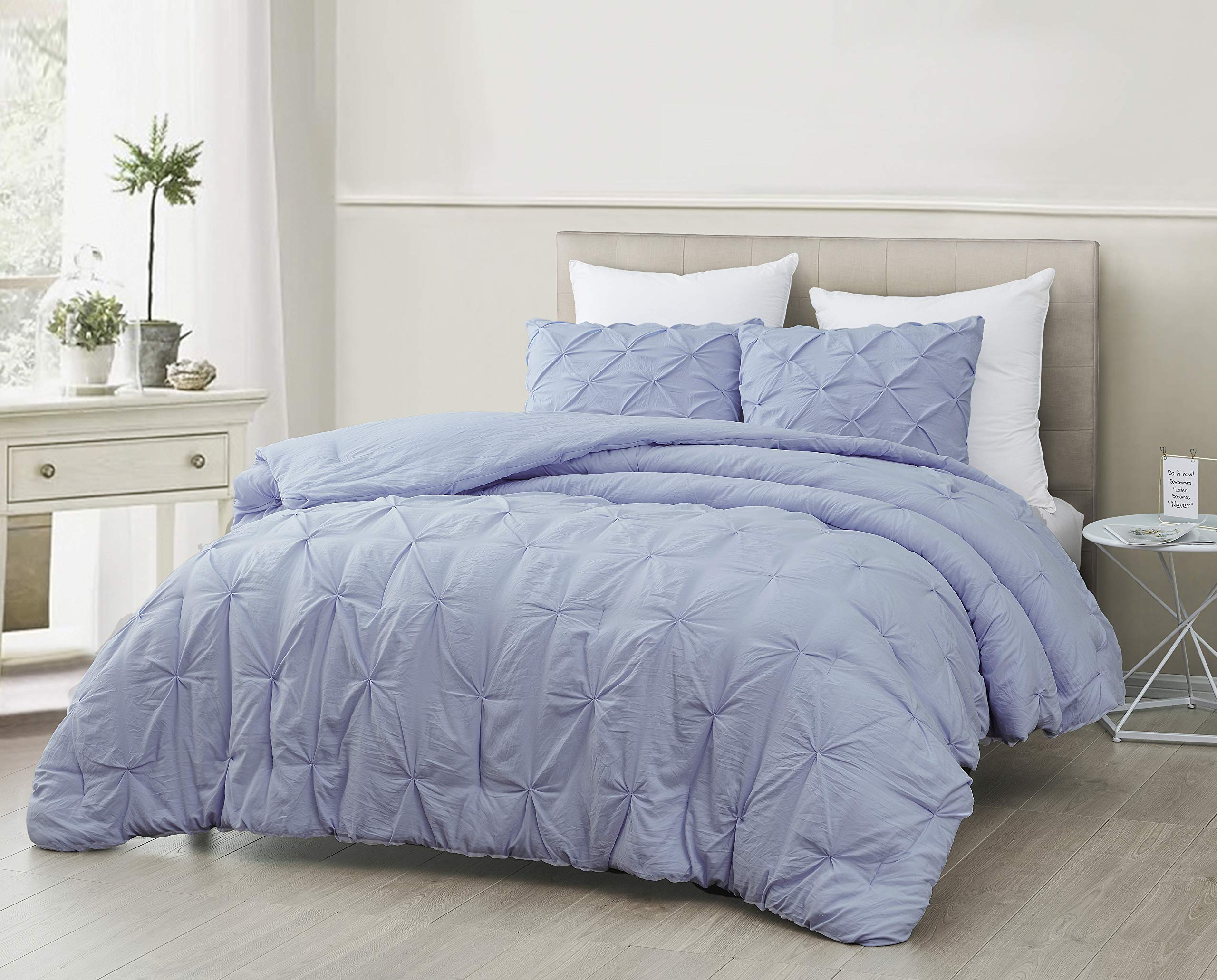 Premium Soft Cotton Comforter Set - All Season Goose Down Alternative Pinch Pleat Duvet Insert | 500 GSM Fill Power | Ultra Soft 3-Piece Bedding Set for Twin/Twin XL | Light Blue | Perfect for Cozy Bedrooms & Guest Rooms