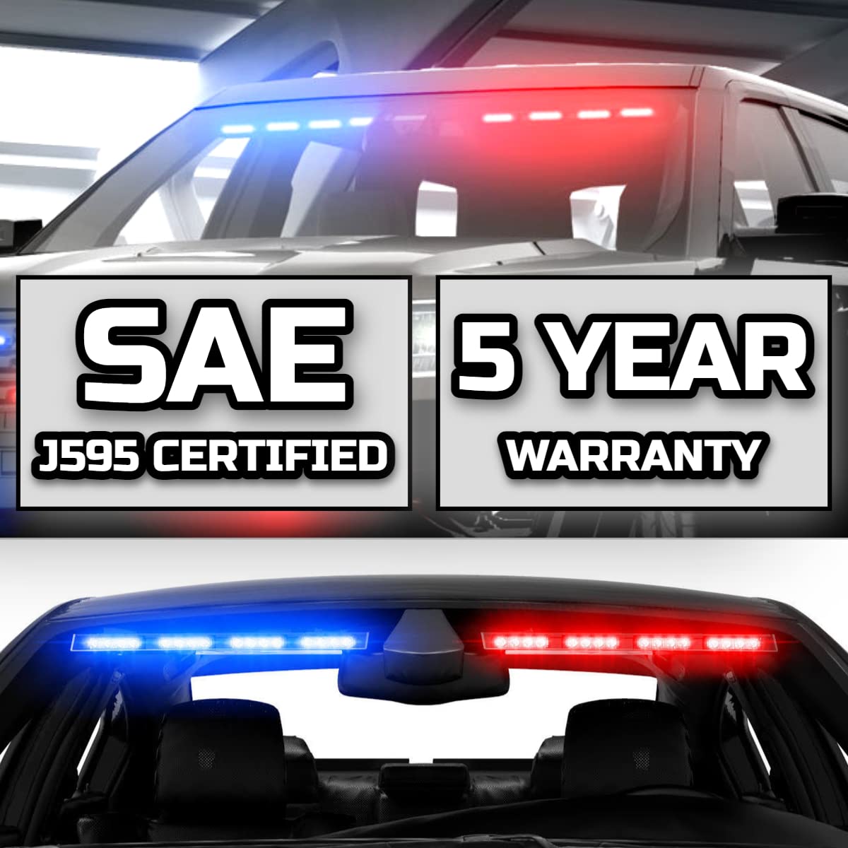 SpeedTech Raptor-X TIR LED Strobe Light Bar - Blue/Blue Emergency Vehicle Interior Windshield Visor Light with Cigarette Lighter Plug Controller for Police, Security & First Responders | Perfect for Roadside Emergencies, Night Patrol & Fleet Vehicles