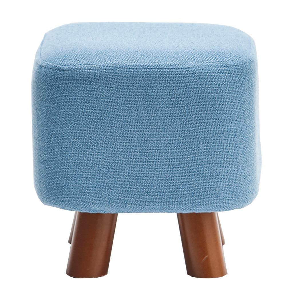 Solid Wood Small Square Stool with Removable Washable Fabric Cover - Upholstered Footstool, Sofa Stool, Dressing Stool & Shoe Bench for Living Room, Bedroom & Entryway