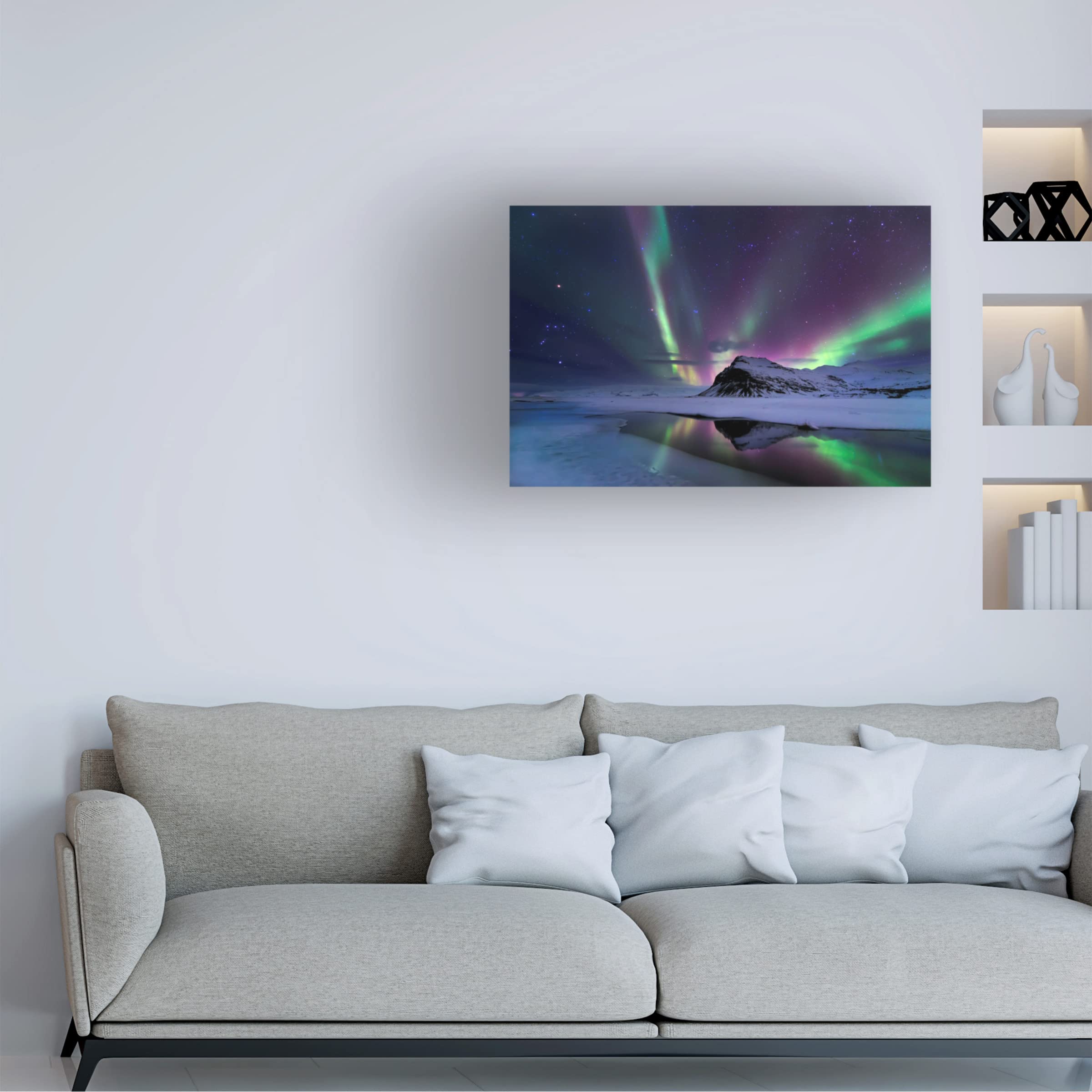 Northern Lights Reflection Canvas Art Print by Andrea Auf dem - Stunning Aurora Borealis Landscape Wall Decor for Living Room, Bedroom & Office
