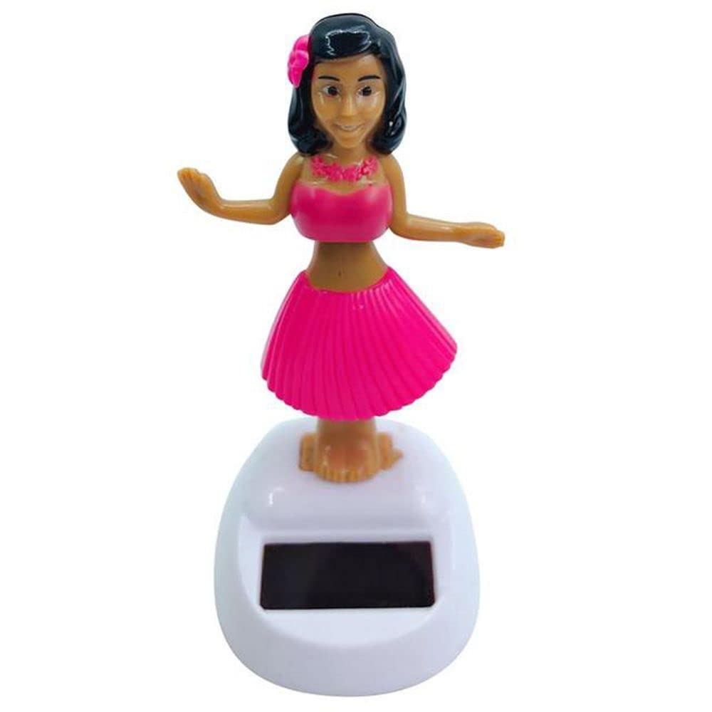 Solar Powered Hula Girl Ornament - Hawaiian Dancing Bobble Head Doll with Swinging Motion (Pink) - Perfect for Home Decor, Garden Party & Tropical Themed Events