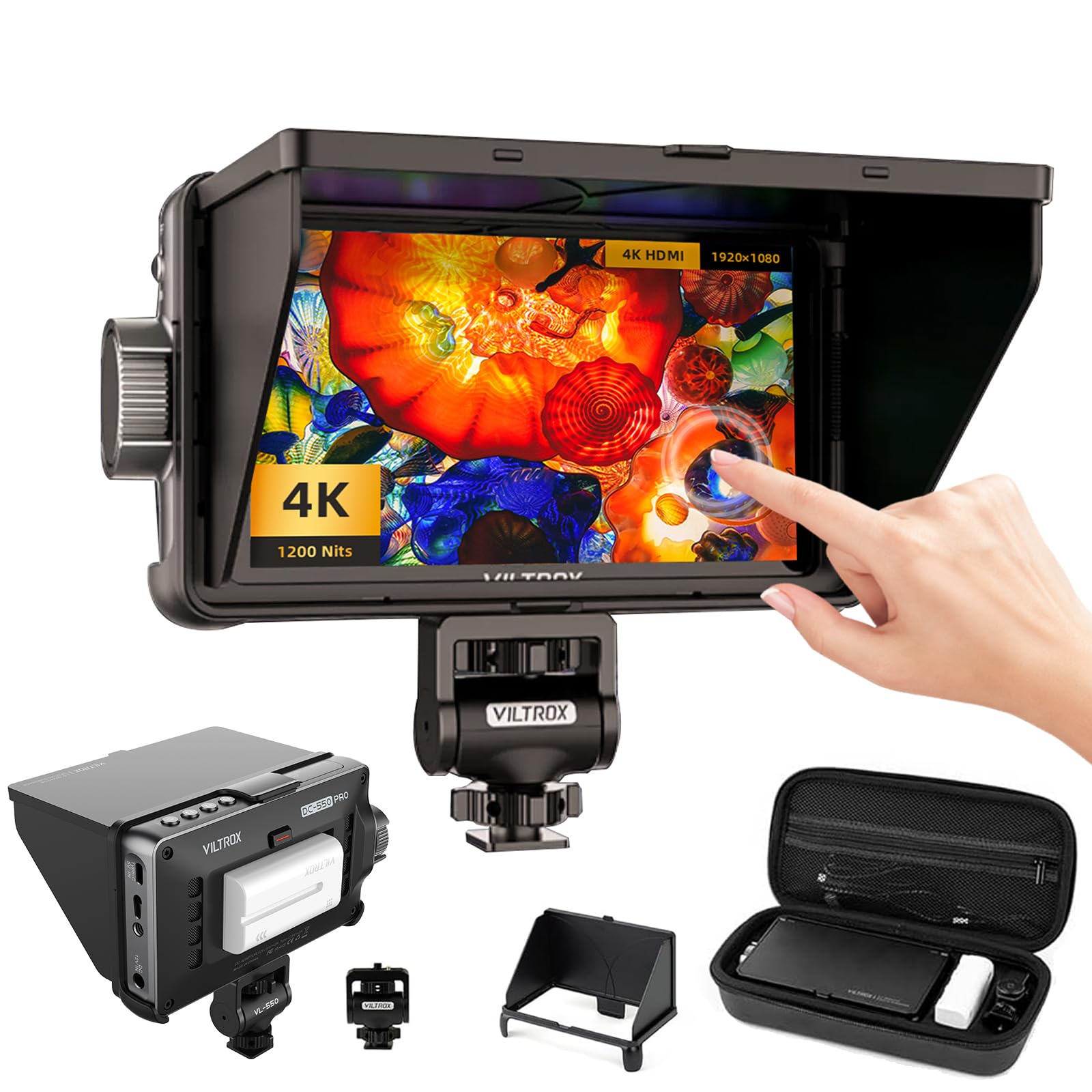 VILTROX DC-550 Pro 5.5-Inch Touchscreen DSLR Camera Field Monitor with Battery - On-Camera RGB Parade, Histogram, Waveform & Focus Assist - Perfect for Videography, Live Streaming & Outdoor Shooting
