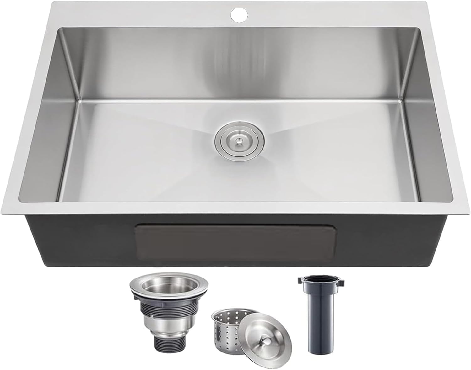 33x22 Inch Drop-in Stainless Steel Kitchen Sink - 16 Gauge Brushed Nickel Single Bowl Topmount Farmhouse Sink with Drain - Perfect for Food Prep, Dishwashing & Laundry Utility Areas
