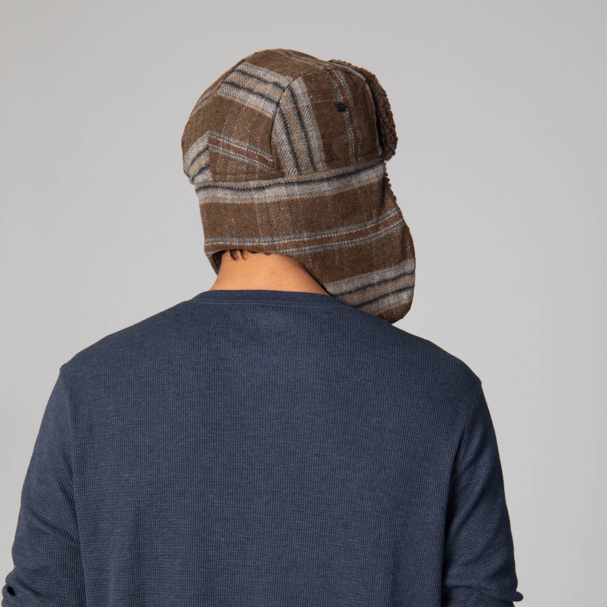 Faux Wool Plaid Trapper Hat with Sherpa Brim & Lining - Winter Warm Fleece-Lined Hunting Cap for Men & Women - Perfect for Outdoor Activities, Skiing, and Cold Weather