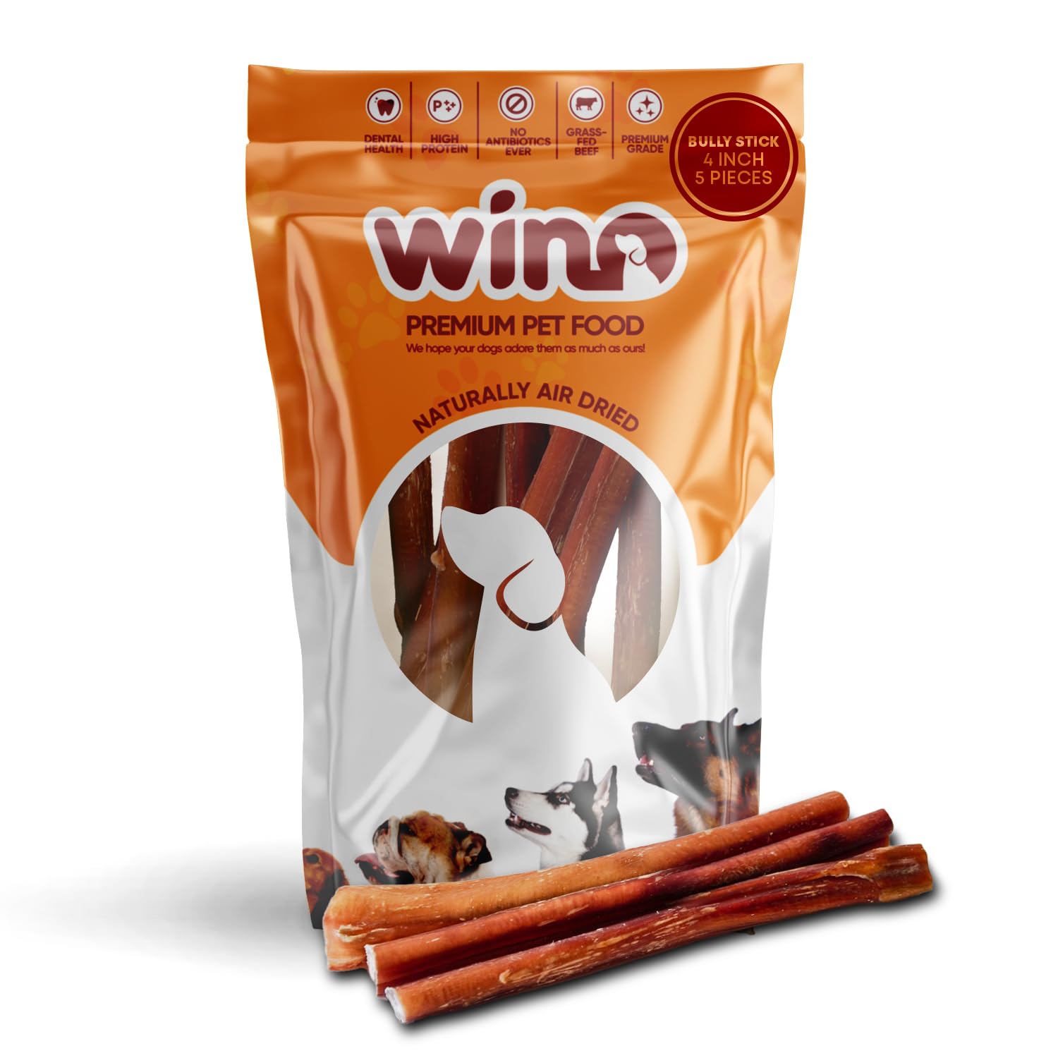 Premium Bully Sticks for Dogs - 5 Pack of 4 Inch All-Natural Beef Chews | 100% Digestible, Odor-Free, High Protein Dog Treats | Supports Dental Health & Reduces Destructive Chewing | Perfect for Training Rewards, Teething Puppies & Anxious Dogs