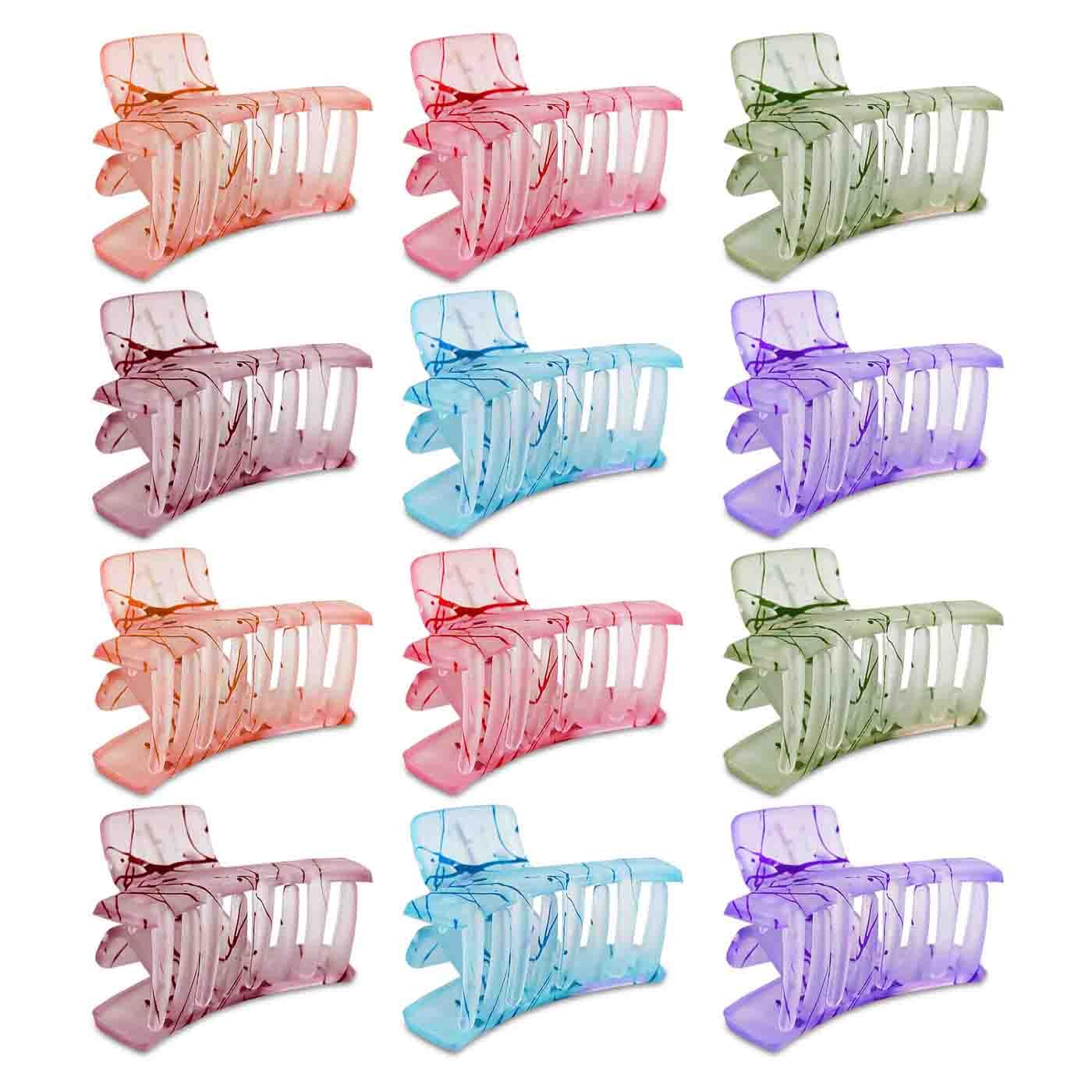 Printed Ice Matte Hair Claw Clips for Women - 12 Pack Multicolor, Non-Slip Grip for Everyday Use, Perfect for Ponytails, Buns & Updos - Fashion Hair Accessories