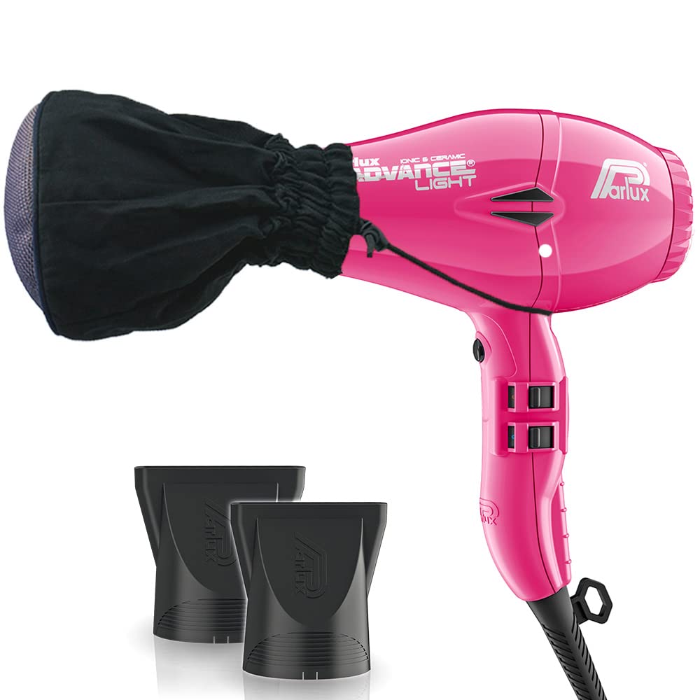 Parlux Advance Light Fuchsia Ionic Ceramic Hair Dryer with Metal Mesh Diffuser - Lightweight Fast Drying Blow Dryer for Frizz Control & Salon Quality Styling - Perfect for Home Use, Travel & Professional Salons