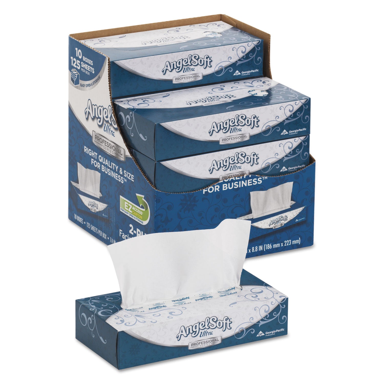 Angel Soft Ultra Facial Tissues, 2-Ply White Tissues - 125 Sheets per Box, 10 Boxes per Carton | Soft & Strong for Home, Office & Travel Use