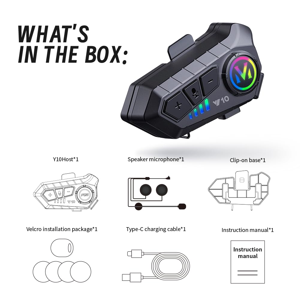 JJXCYH Motorcycle Bluetooth Headset - Wireless 5.3 Waterproof IPX67 Helmet Headphones with Strong Bass & 1000mAh Battery - Perfect for Long Rides, Commuting & Hands-Free Calling