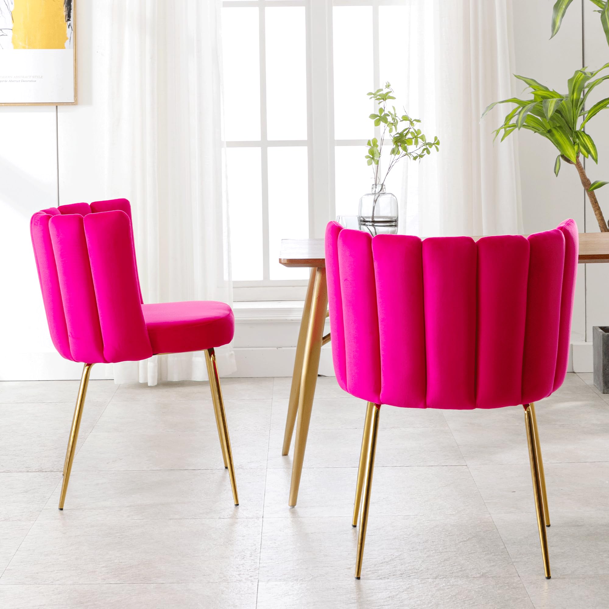 Velvet Dining Chairs Set of 4 - Modern Upholstered Accent Chairs with Gold Metal Legs for Kitchen, Living Room & Dining Room - Soft Rose Velvet Barrel Chairs for Home Decor & Entertaining