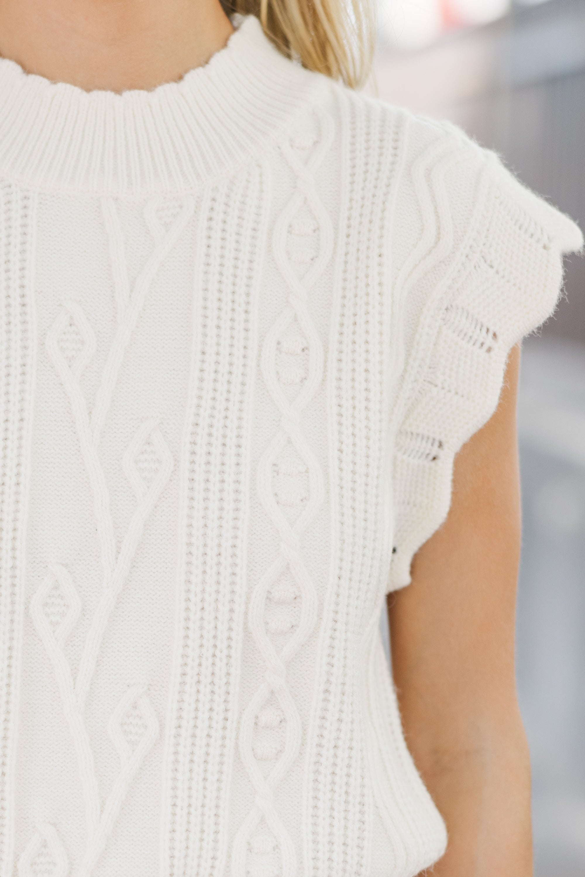 Cream White Cable Knit Sweater Top for Women - Soft Winter Pullover - Cozy Casual Outfit for Fall & Winter Fashion
