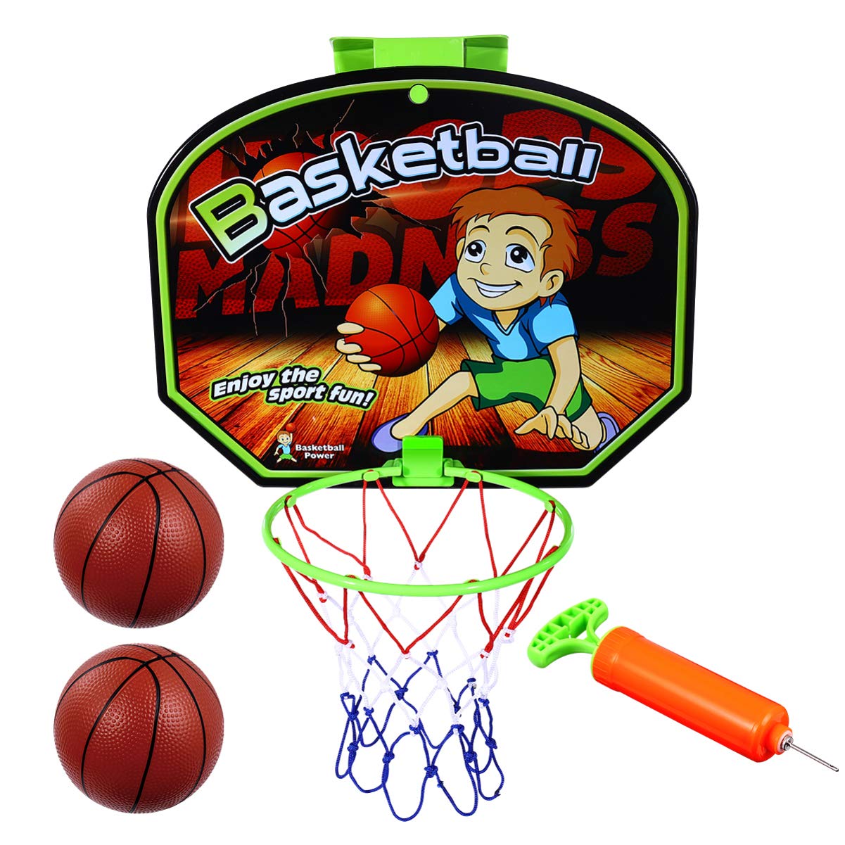 NUOBESTY Mini Basketball Hoop Set - Wall Mounted Backboard with 2 Balls & Air Pump - Indoor/Outdoor Sports Toy for Kids - Perfect for Bedroom Play, Backyard Fun & Summer Activities