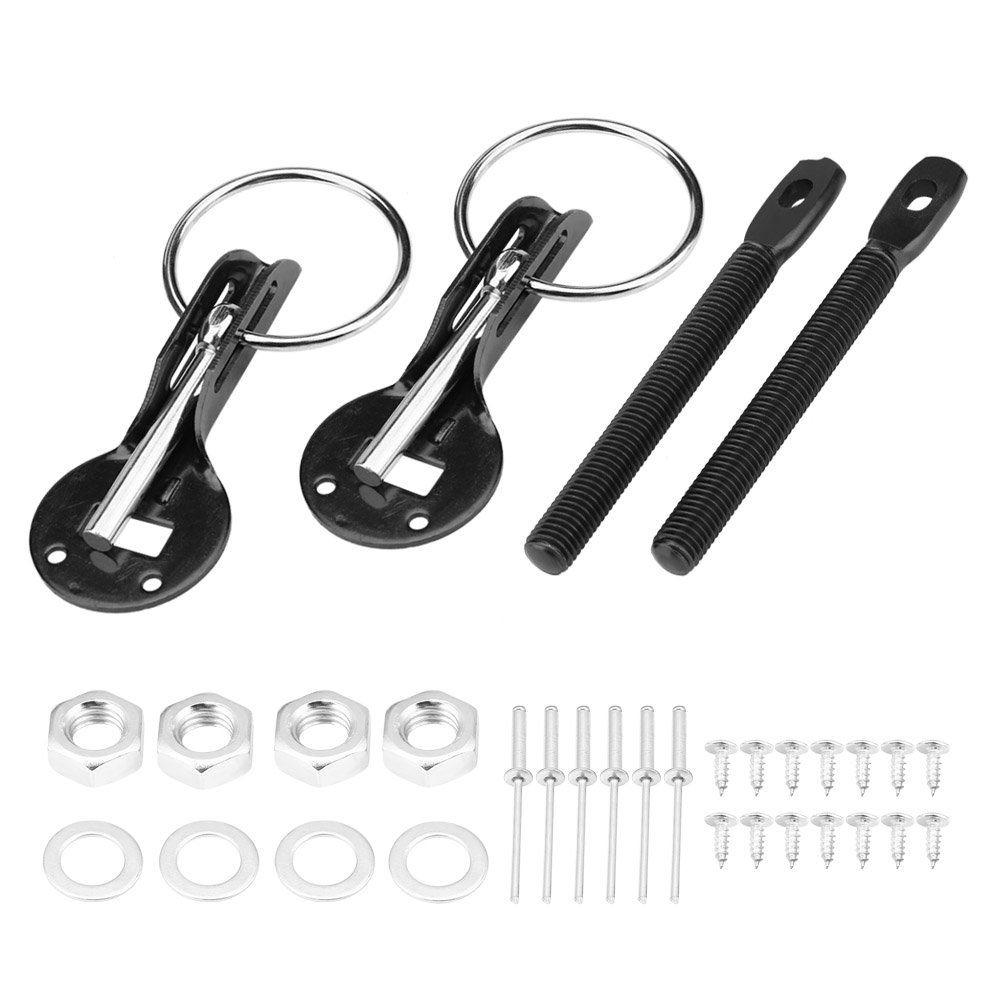 Universal Hood Pin Lock Kit - Black Bonnet Hood Pins & Latch for Racing & Sports Cars | Secure Engine Bay for Track Days & Car Shows