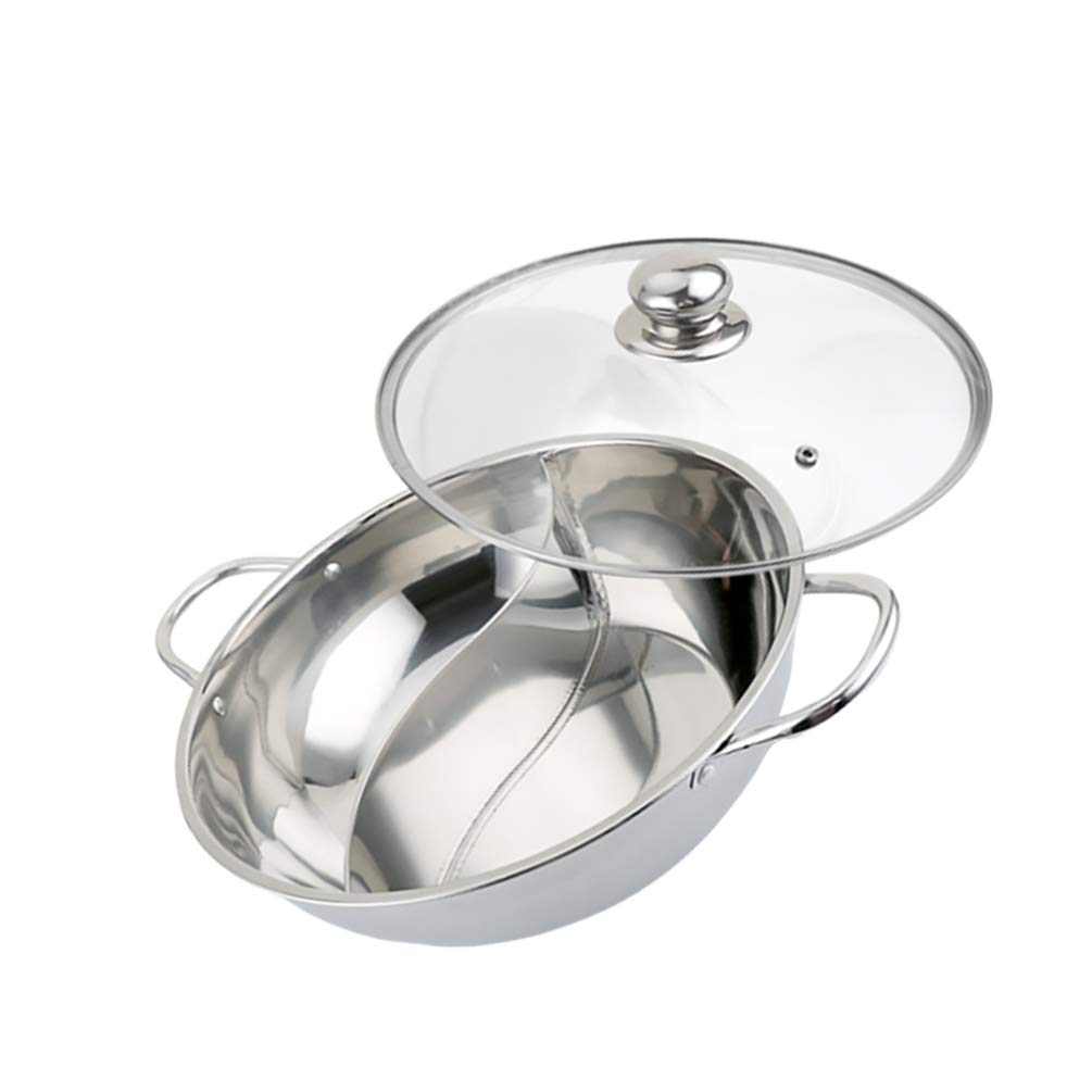 Hemoton 32cm Stainless Steel Hot Pot with Divider - Multi-Functional Induction Cooker Pot for Shabu Shabu, Soup & Stew | Perfect for Home Cooking, Family Gatherings & Asian Cuisine