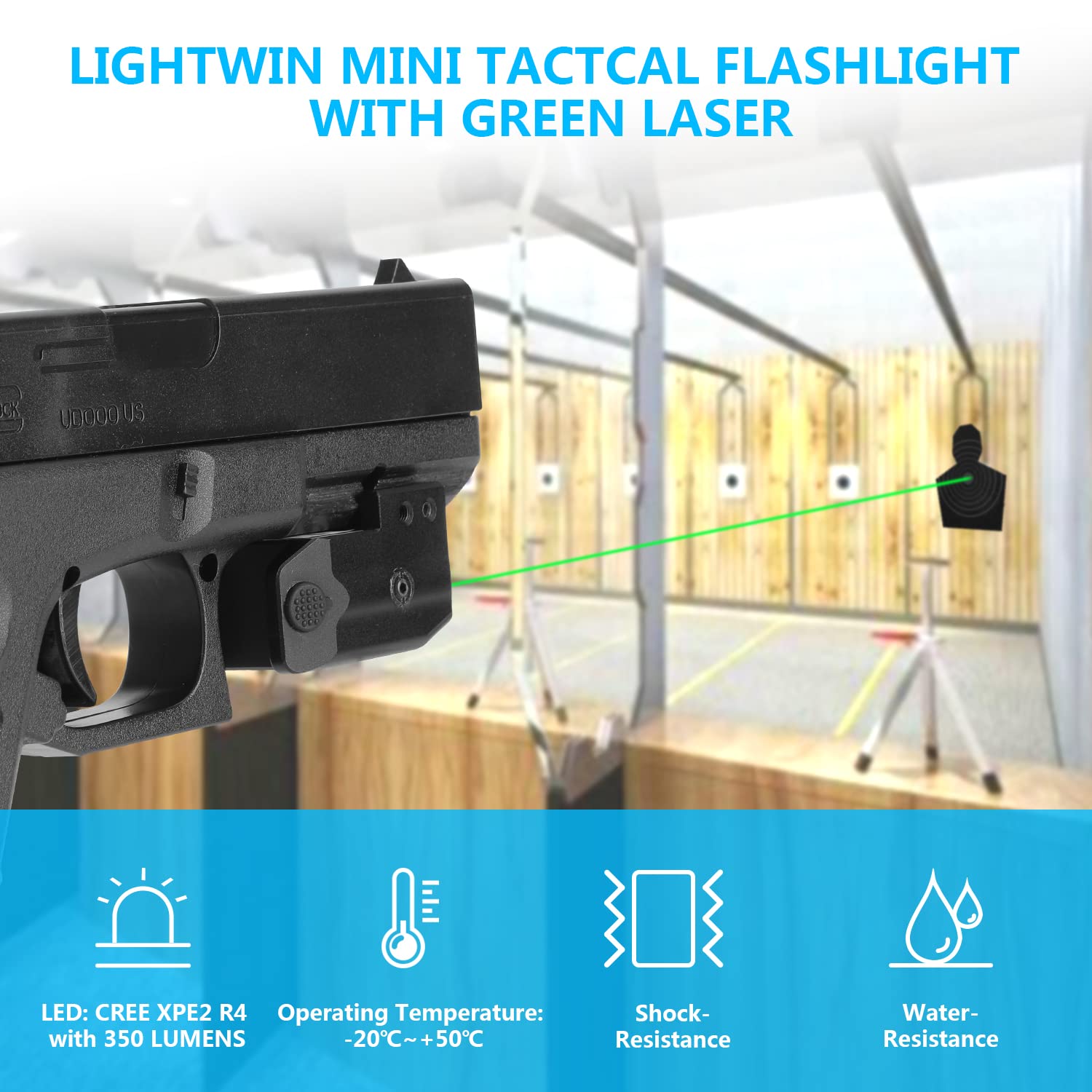 Tactical Green Laser Light Combo 350 Lumens with USB Rechargeable - Pistol Laser Sight & Flashlight for Handguns - Fits Picatinny Rail - Perfect for Home Defense, Hunting & Tactical Training