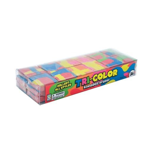Raymond Geddes 36-Pack Tri-Color Kneaded Erasers for Kids - Individually Wrapped, Non-Toxic, Reusable & Moldable Art Erasers - Perfect for Sketching, Drawing & School Projects