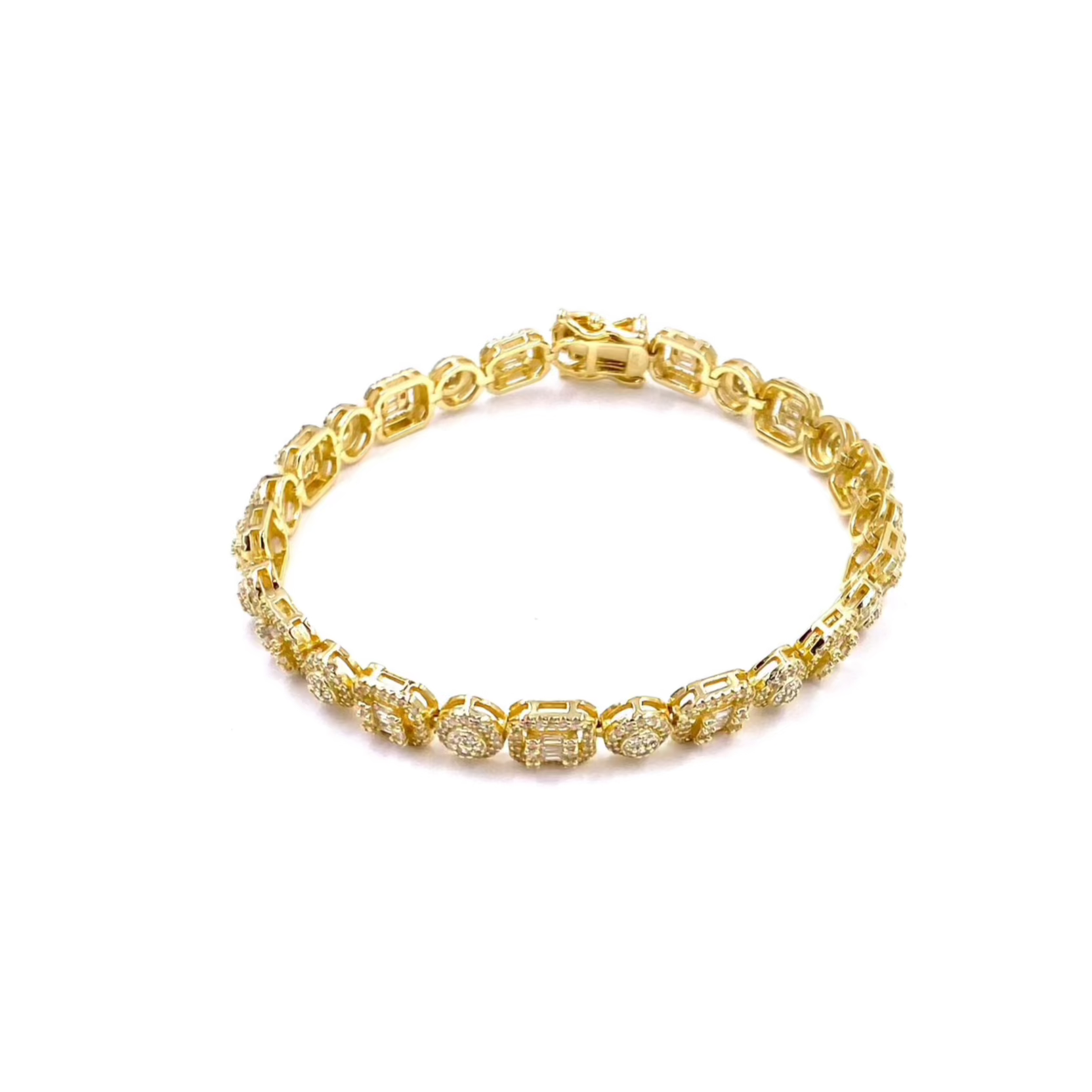 Ashley Gold Sterling Silver Gold Plated CZ Tennis Bracelet with Multiple Shapes - Elegant Jewelry for Women, Perfect for Weddings, Parties & Special Occasions