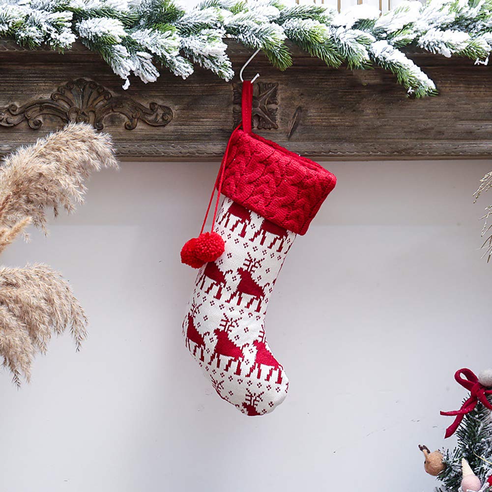 16 Inch Knit Christmas Stockings Set of 3 - Rustic Holiday Stocking Decor with Snowflake Tree & Elk Design - Perfect for Family Xmas Party, Fireplace Mantel & Gift Giving