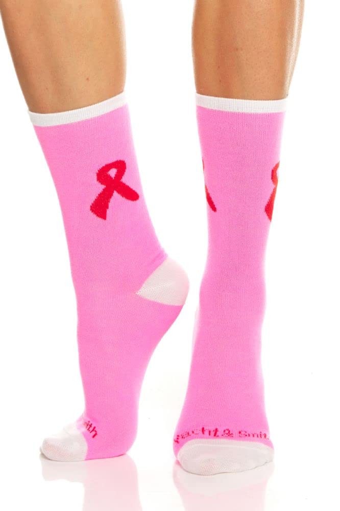 Yacht & Smith 60 Pairs Pink Ribbon Breast Cancer Awareness Socks for Women - Ankle & Crew Socks (Assorted Crew B) - Comfortable Support Socks for Cancer Survivors, Fundraisers & Awareness Events