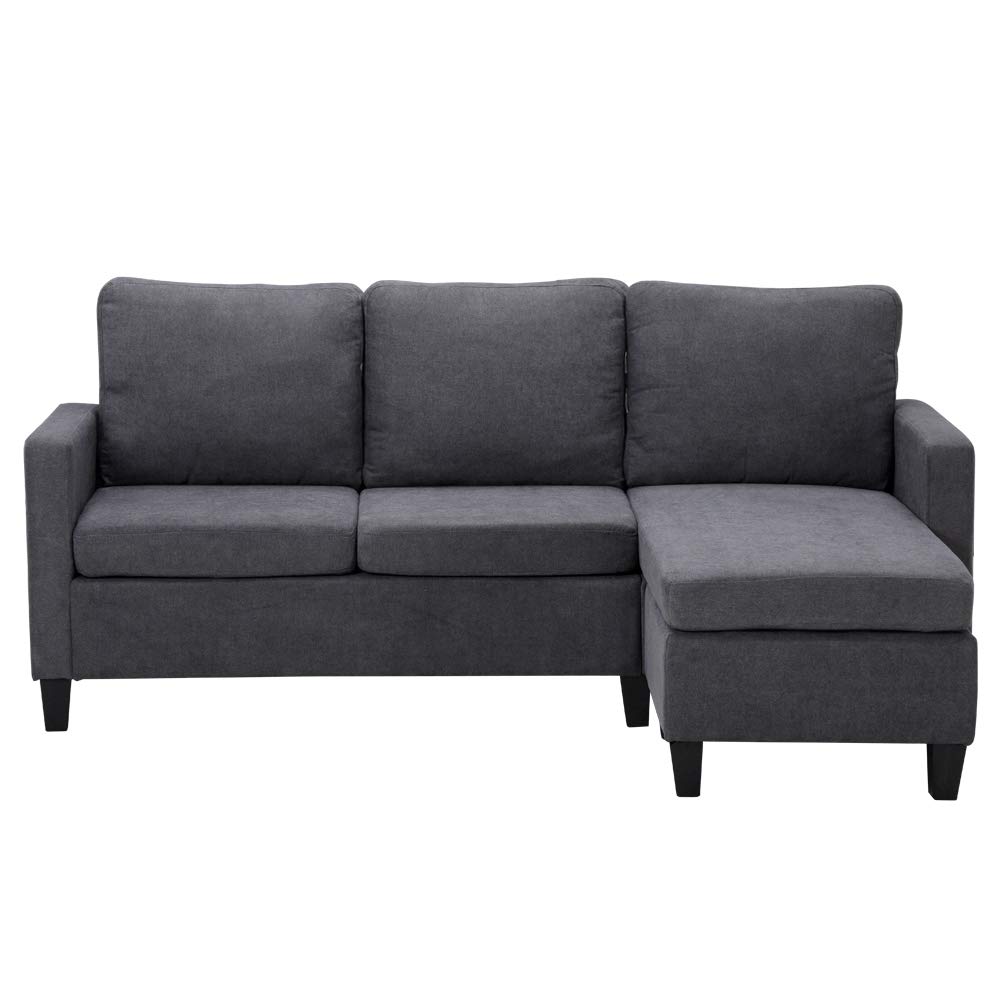 MengK Double Chaise Longue Sofa Set - Dark Grey Modern Sectional Couch for Living Room, Lounge & Home Theater