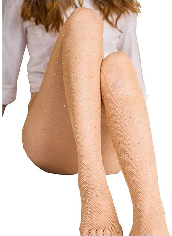 **Sexy High Waist Sparkle Rhinestone Fishnet Stockings - Glamorous Party Tights for Women, Perfect for Nightclubs, Halloween & Costume Parties**