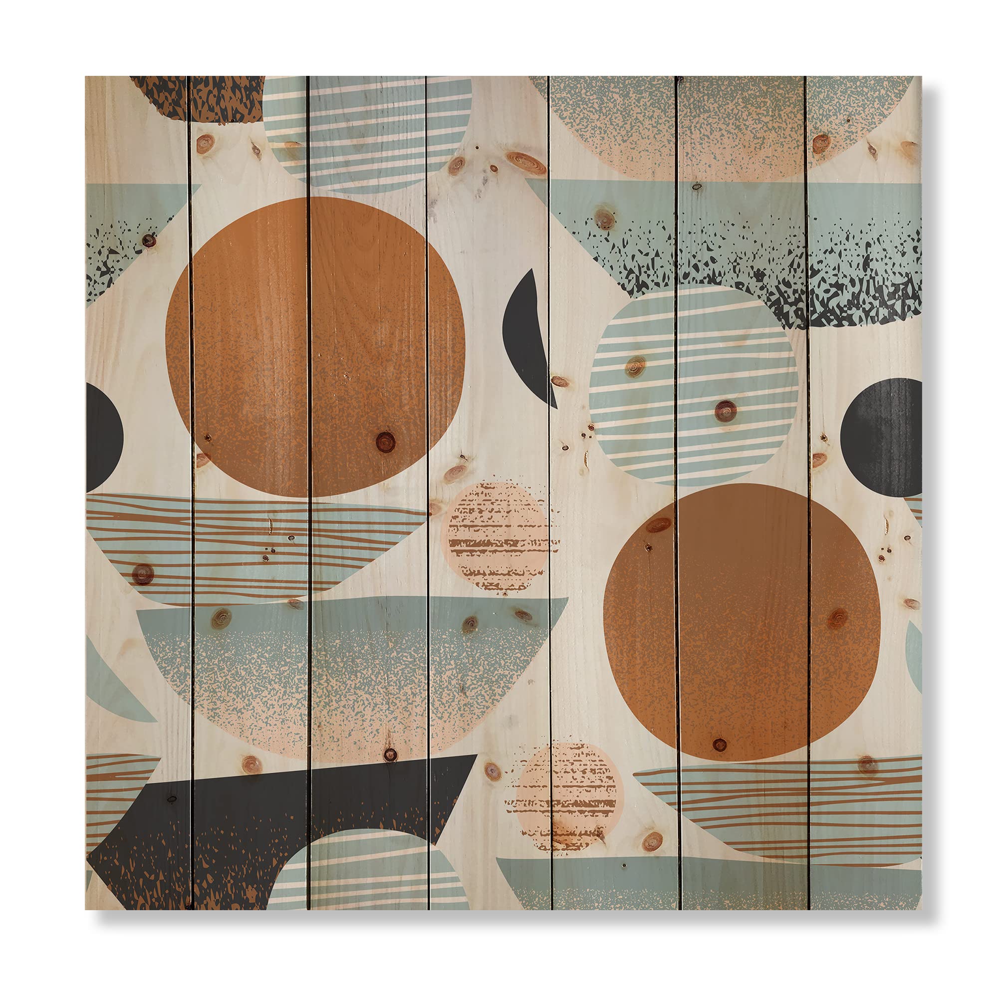 Abstract Sun & Moon Wood Wall Art - Modern Blue Pine Decor for Living Room