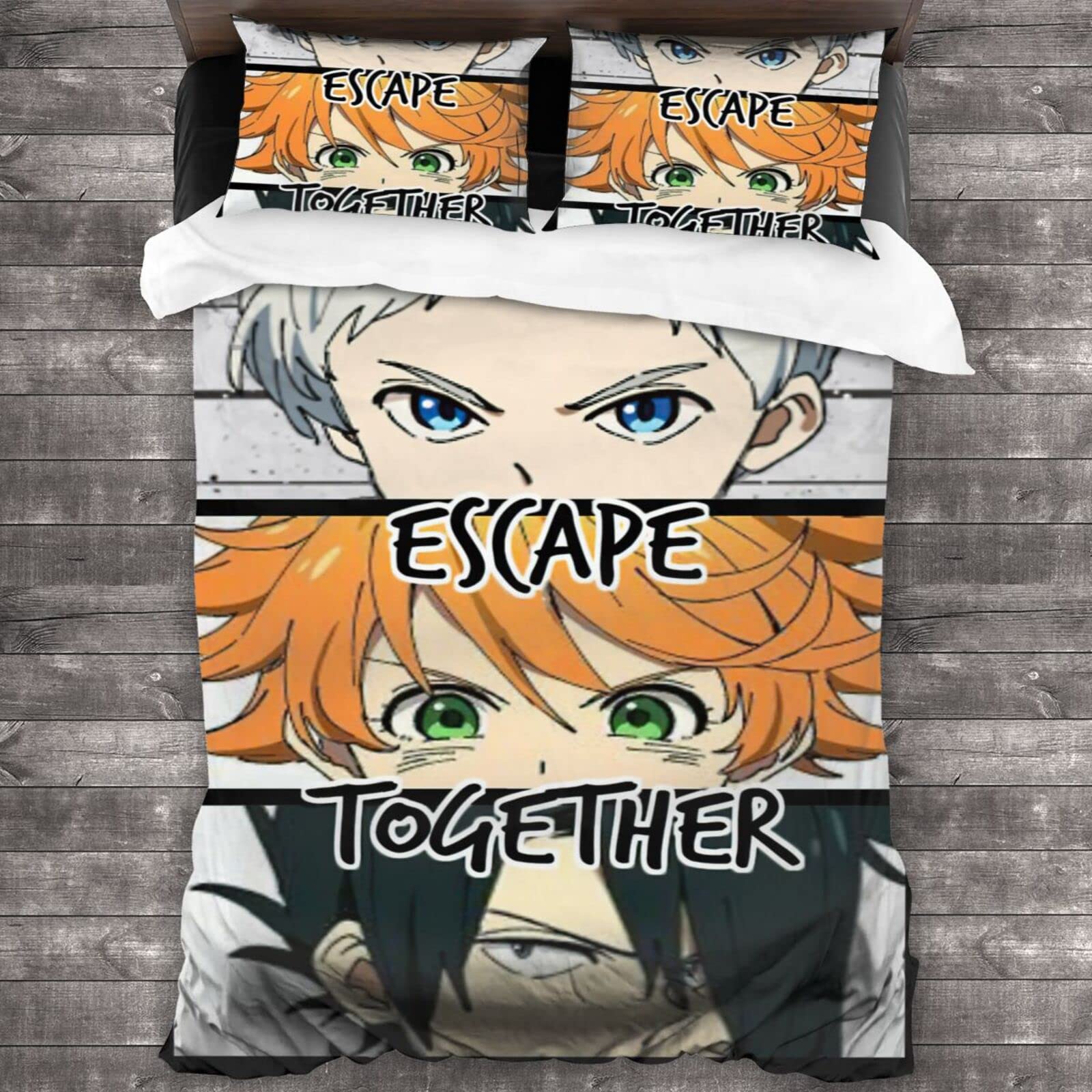 AROPEARTY The Promised Neverland Anime 3-Piece Queen Size Bedding Set - Soft Microfiber Sheets & Pillowcases for Bedroom & Dorm - Black - Perfect for Anime Fans & College Students