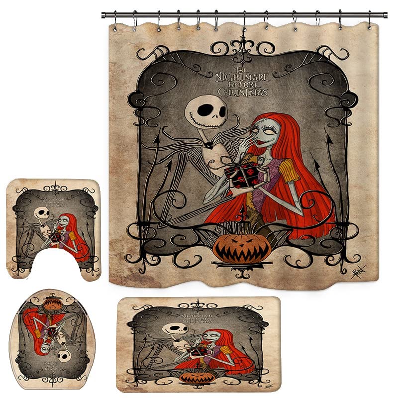 NEWSUYAA Halloween Shower Curtain Set with Non-Slip Bath Rugs & 12 Hooks - Waterproof Bathtub Decor for Spooky Bathroom Makeover | Perfect for Halloween Party Decorations & Themed Bathroom