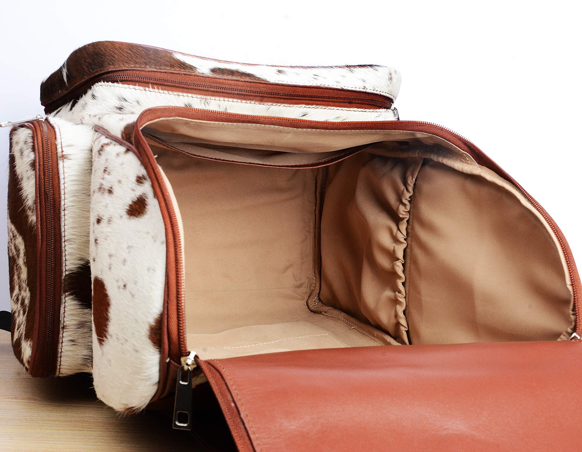 **Brown & White Cowhide Leather Backpack – Stylish Diaper Bag & Travel Shoulder Bag | Perfect Mother’s Day Gift for Women | Ideal for Travel, Work & Daily Use**