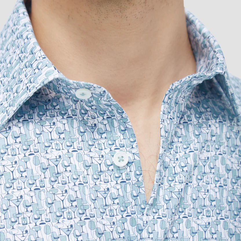 Bugatchi Ooohcotton Miles Men's Short Sleeve Sport Shirt - Breathable Cotton Casual Button Down Shirt for Golf, Travel & Summer Wear - Mint Green