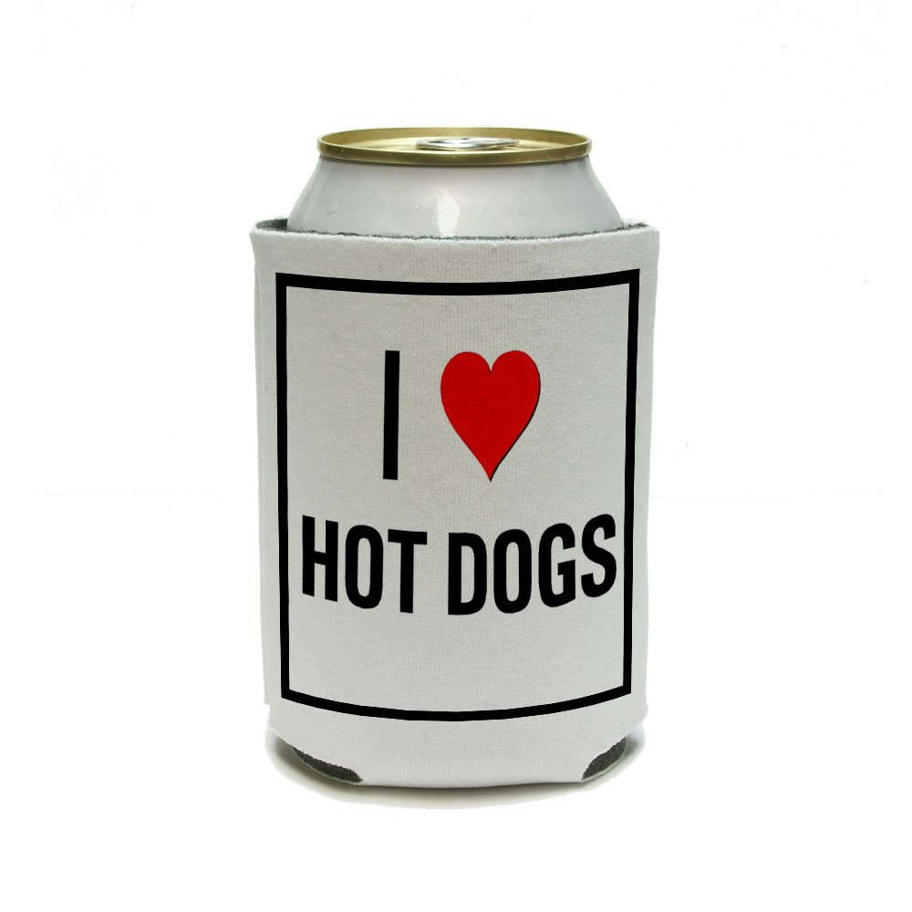 I Love Heart Hot Dogs Can Cooler - Insulated Beverage Holder & Drink Insulator for Picnics, BBQs, and Outdoor Parties
