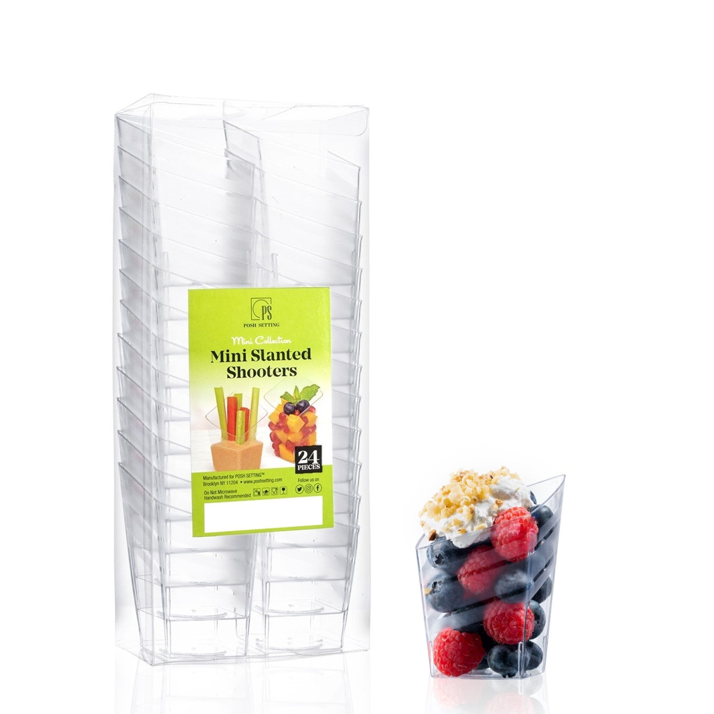 2 oz. Clear Plastic Mini Square Slanted Shooters - 24-Pack - Perfect for Cocktail Parties, Bars, and Home Entertaining