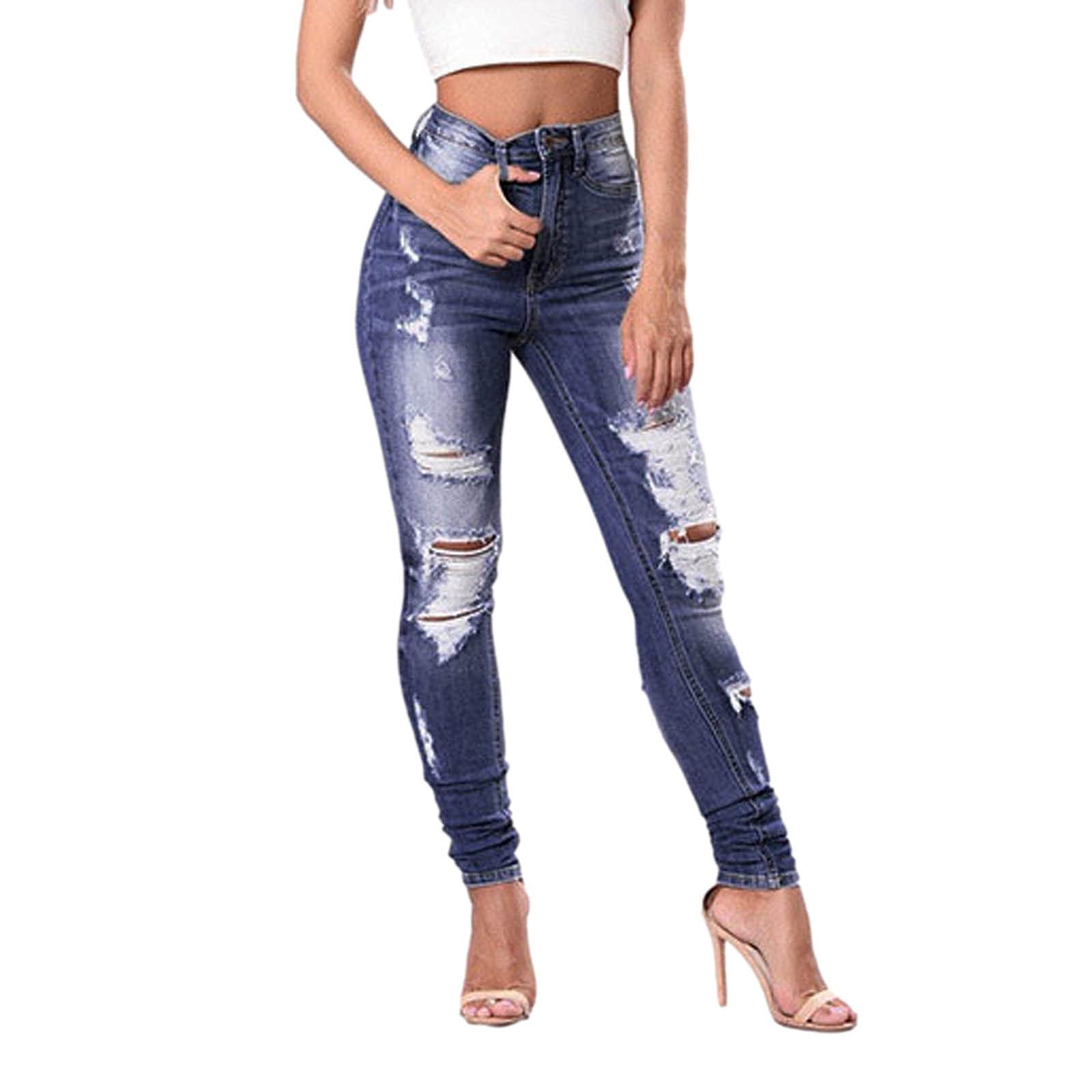 YUNDAN Women's Slim Fit Flare Jeans with Zipper & Button, Casual Ripped Denim Pants with Pockets - Perfect for Everyday Wear, Office & Date Nights