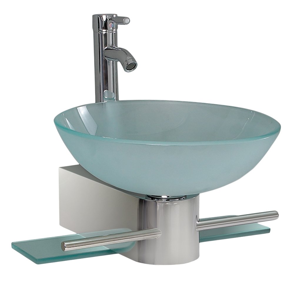 Fresca Bath FVN1012 Cristallino Glass Vanity Set with Frosted Ceramic Sink - Modern Bathroom Vanity for Small Spaces, Perfect for Apartments & Guest Bathrooms