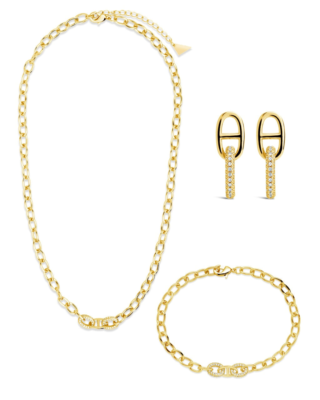 Reina CZ Chain Link Matching Set - Sterling Silver Cubic Zirconia Necklace & Bracelet Set for Women | Perfect for Parties, Weddings & Everyday Elegance
