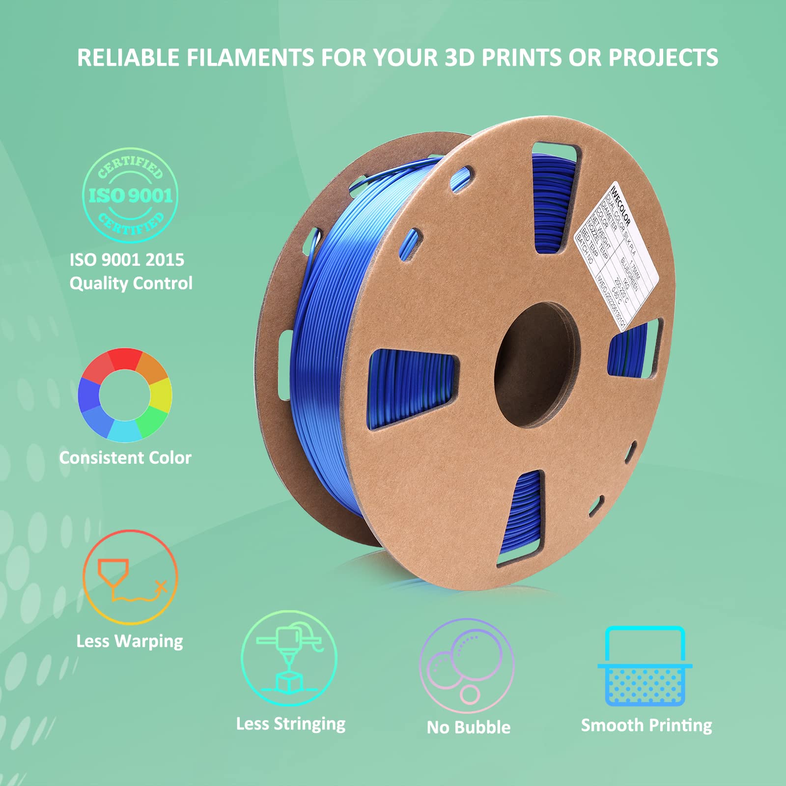 Premium 1.75mm PLA 3D Printer Filament - 1KG Spool with ±0.03mm Accuracy, Compatible with Most FDM Printers (Blue & Green) - Perfect for DIY Projects, Prototyping, and Creative 3D Printing