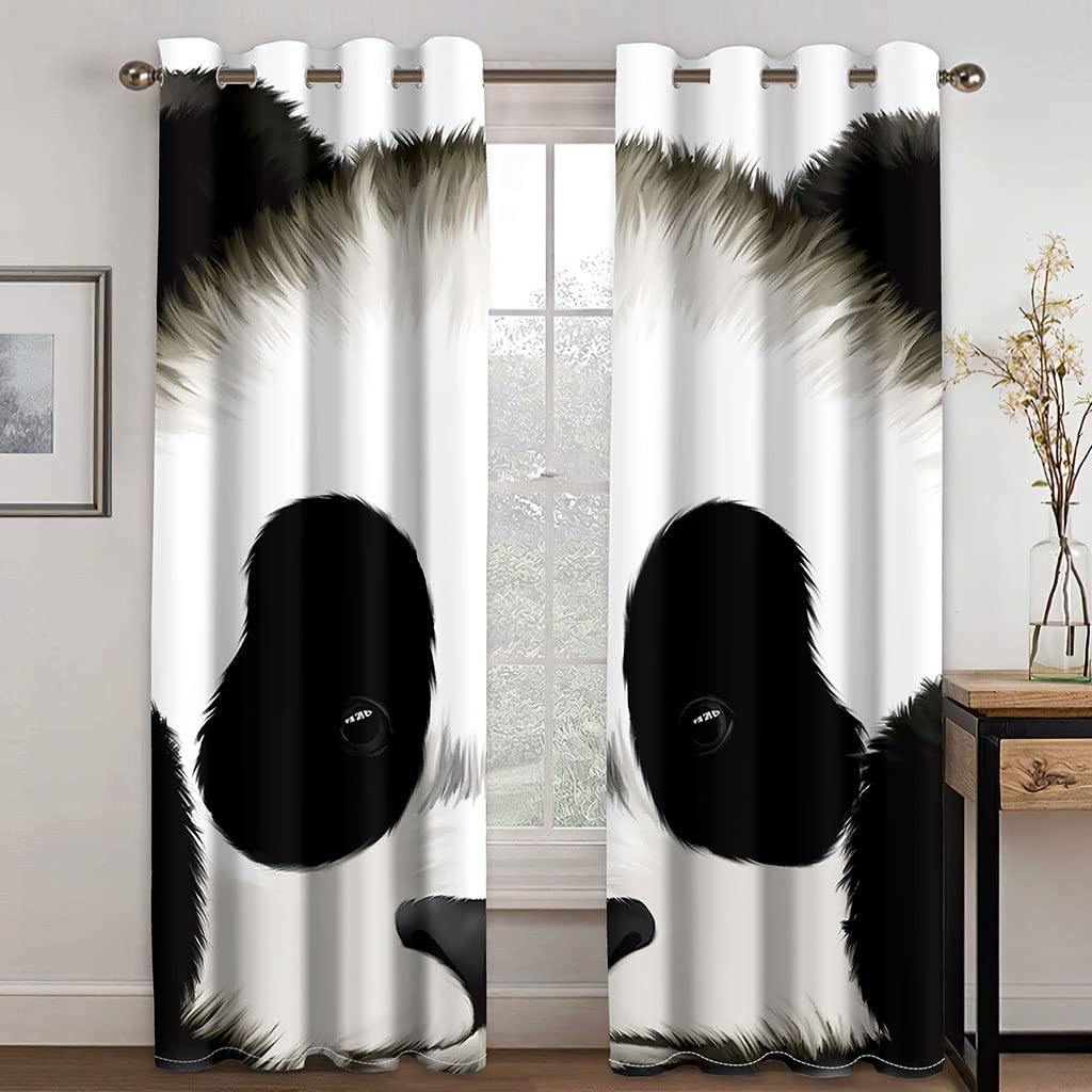 Black and White Panda Blackout Curtains - 52x63 Inch Thermal Insulated Light Blocking Drapes for Bedroom & Living Room, 2 Panel Set with Grommet Top - Perfect for Nursery, Kids Room, and Home Theater Window Treatments