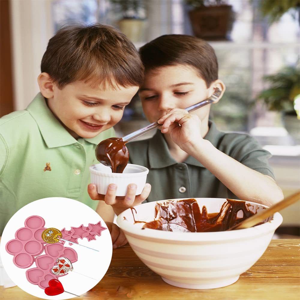 ELANE 3-Piece Silicone Lollipop Molds Set with 100 Lollipop Sticks - Reusable Candy & Chocolate Molds for DIY Homemade Treats - Perfect for Birthday Parties, Baby Showers, and Holiday Gifts