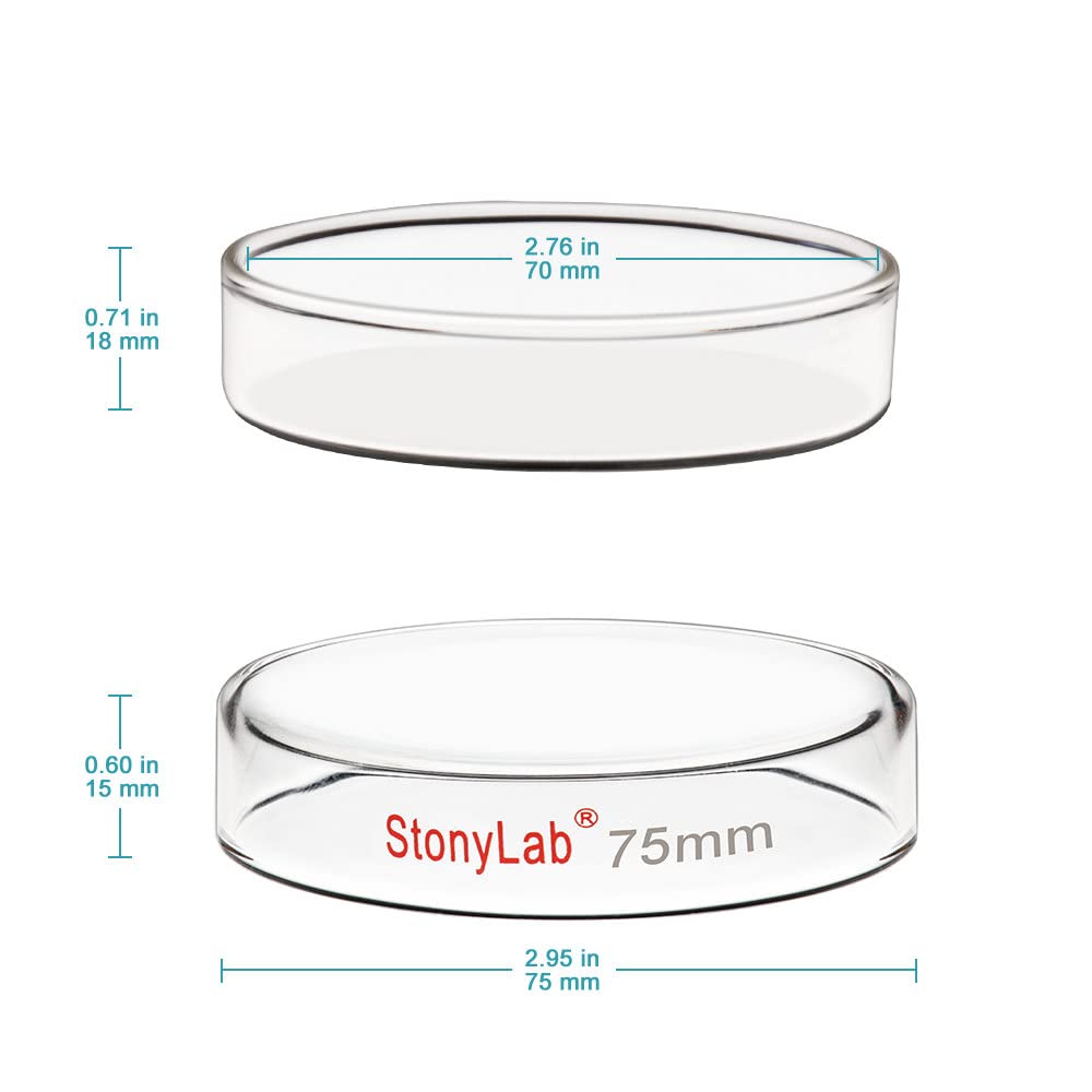 Stonylab 10-Pack Glass Petri Dishes, 75x15mm Autoclavable Borosilicate Glass Cell Culture Dishes with Clear Lid - Ideal for Laboratory Experiments, Microbiology Studies & Science Projects