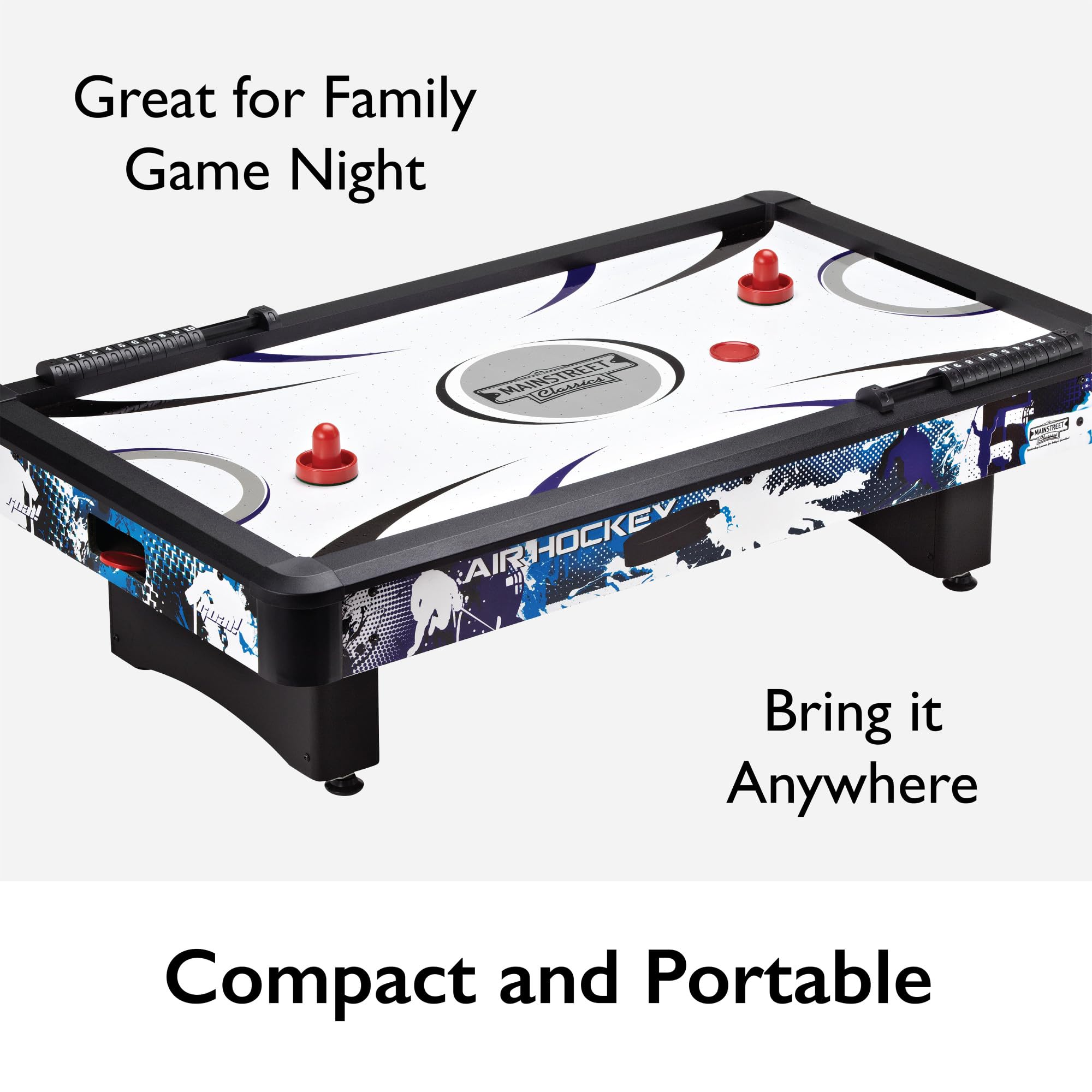 Mainstreet Classics by GLD Products Table Top Air Hockey Game - Compact Indoor Arcade Sports for Kids & Adults - Perfect for Home, Office, and Party Entertainment